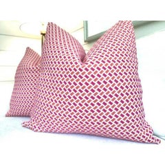 Pair of Brunschwig and Fils “Briquetage” in Hot Pink & Coral Orange Pillows