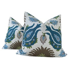 Paar Brunschwig & Fils "Kashmiri" Blau, Teal, und Taupe in Kissen- A 22"