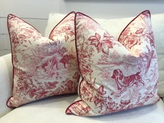 Brunschwig & Fils "On Point" Hunting Dog Toile in Red/Cream 22" Pillows - a Pair