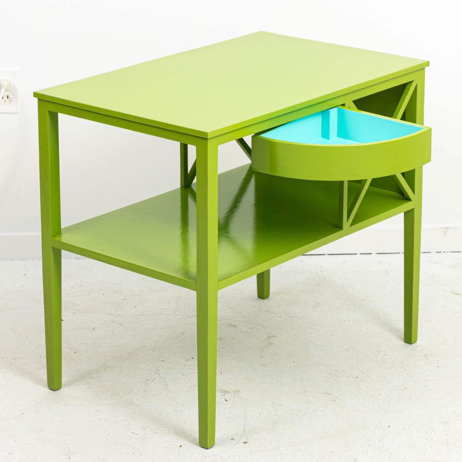 20th Century Pair of Brush Painted Green Modern Bedside Tables