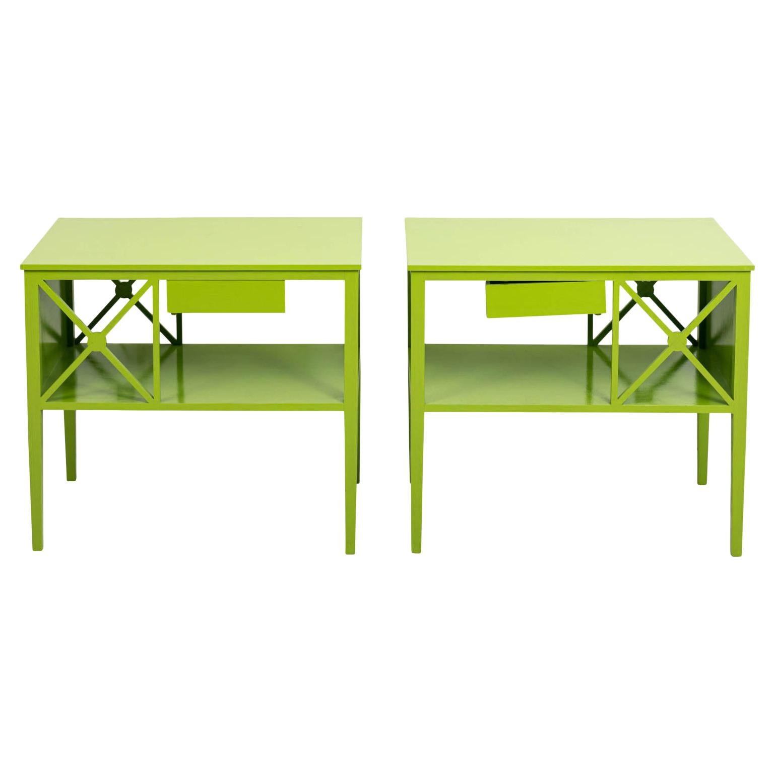 Pair of Brush Painted Green Modern Bedside Tables