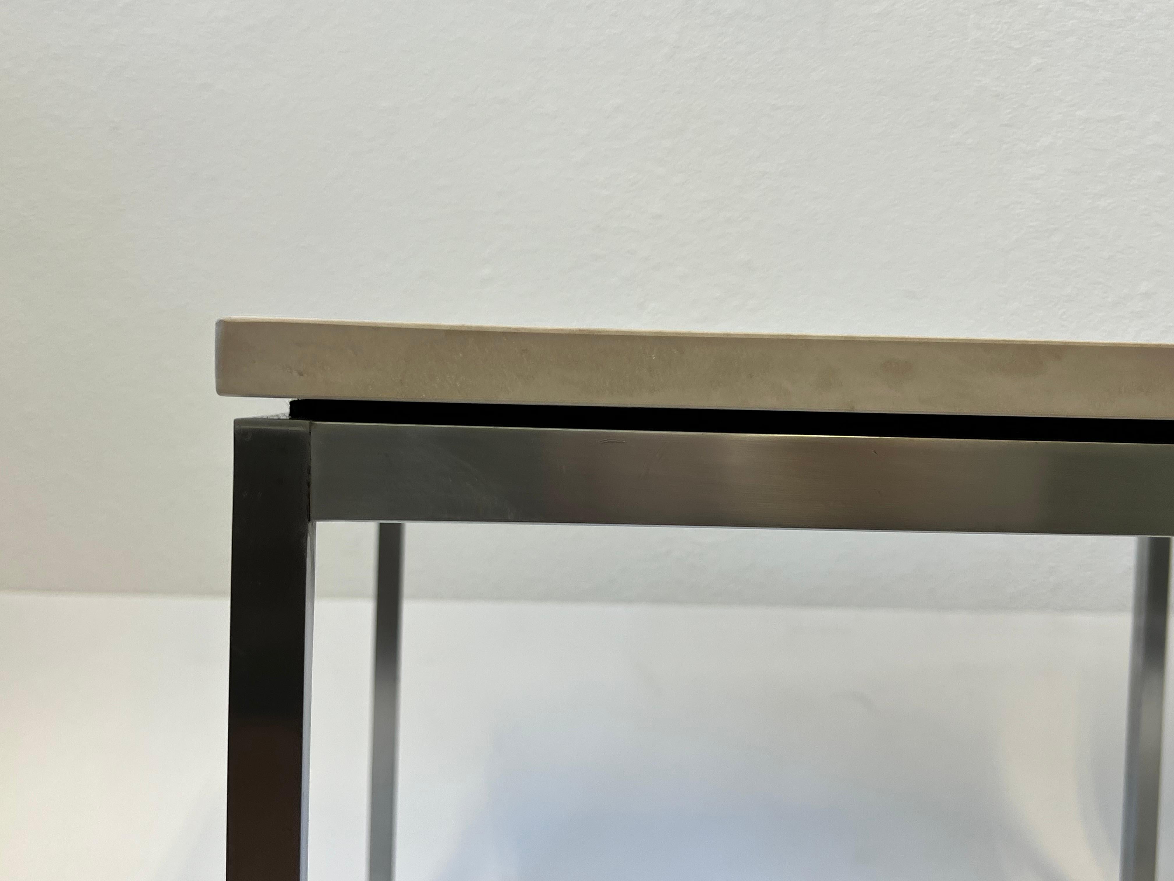 Pair of Brush stainless Steel and Granite Side Tables by Florence Knoll For Sale 1