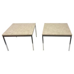 Pair of Brush stainless Steel and Granite Side Tables by Florence Knoll
