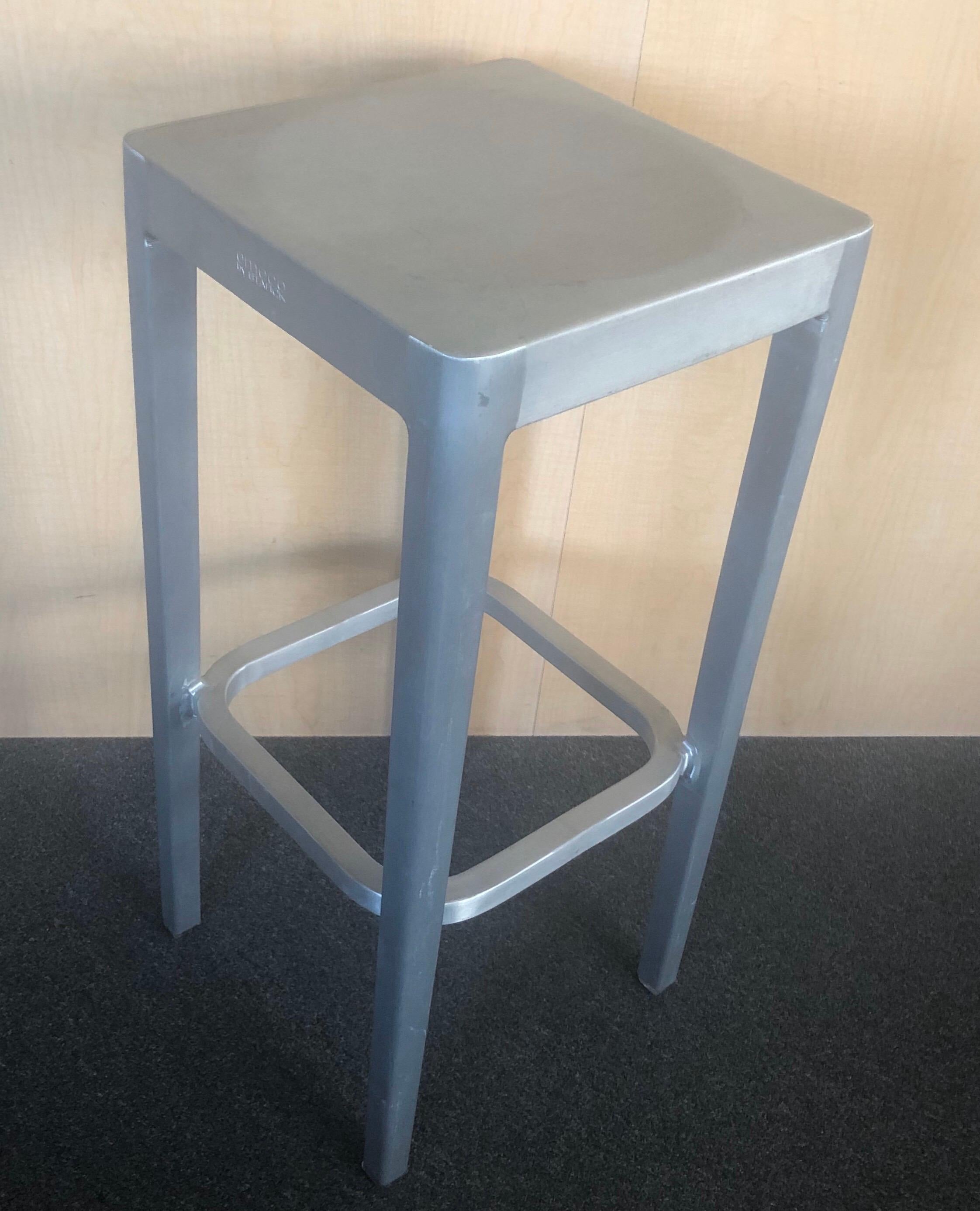 Industrial Pair of Brushed Aluminum Bar Stools by Philippe Starck for Emeco