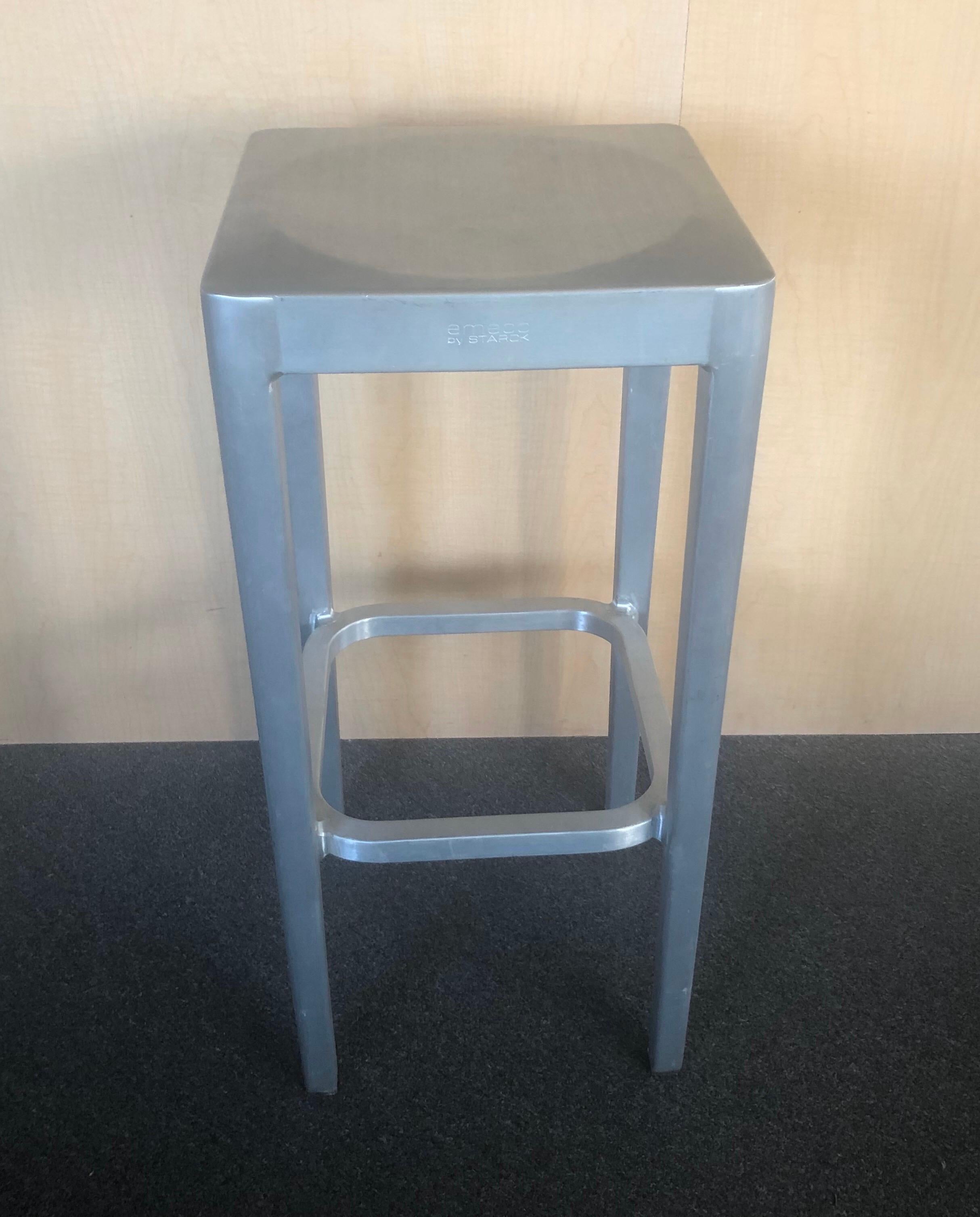 American Pair of Brushed Aluminum Bar Stools by Philippe Starck for Emeco