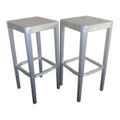 Vintage Pair of Brushed Aluminum Bar Stools by Philippe Starck for Emeco