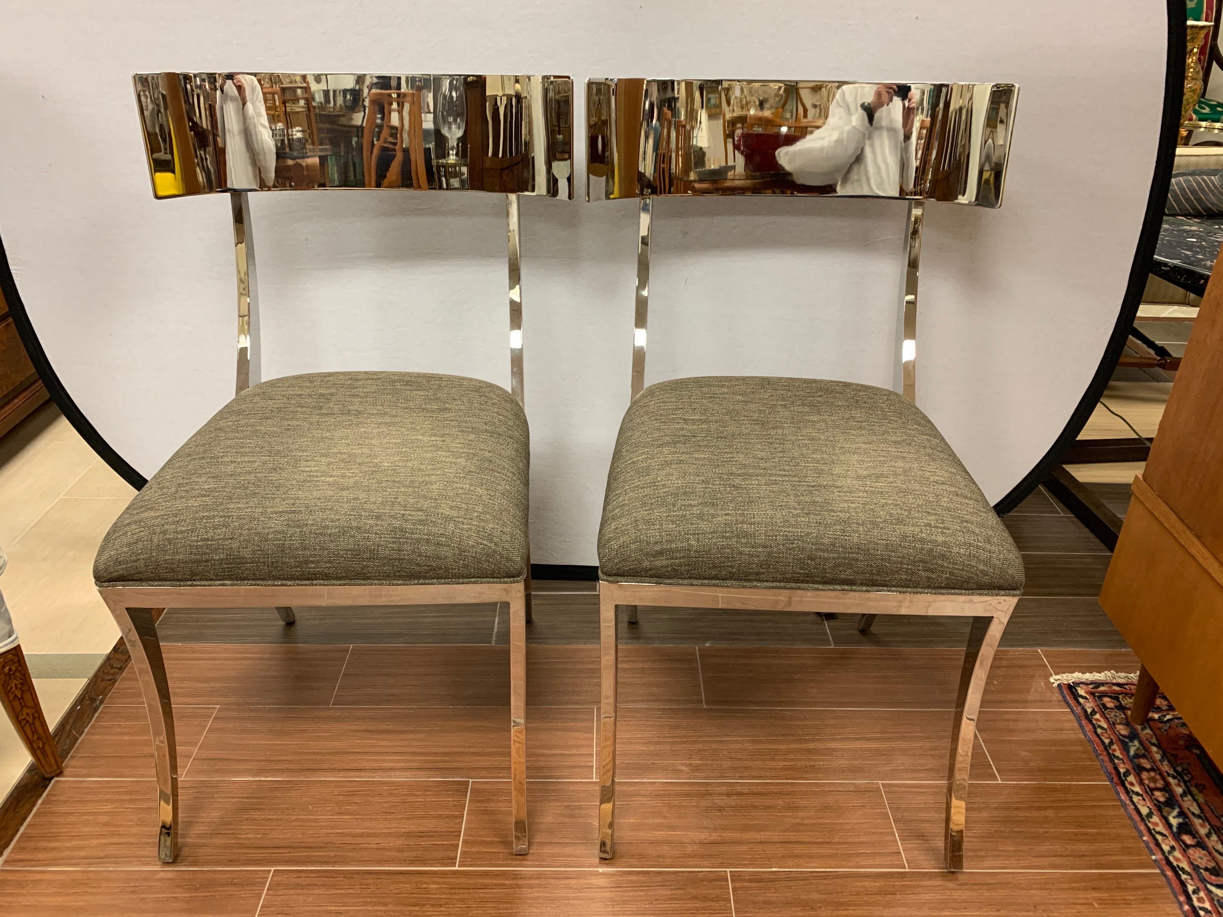 Pair of Neoclassical Style Polished Chrome Klismos Chairs 10