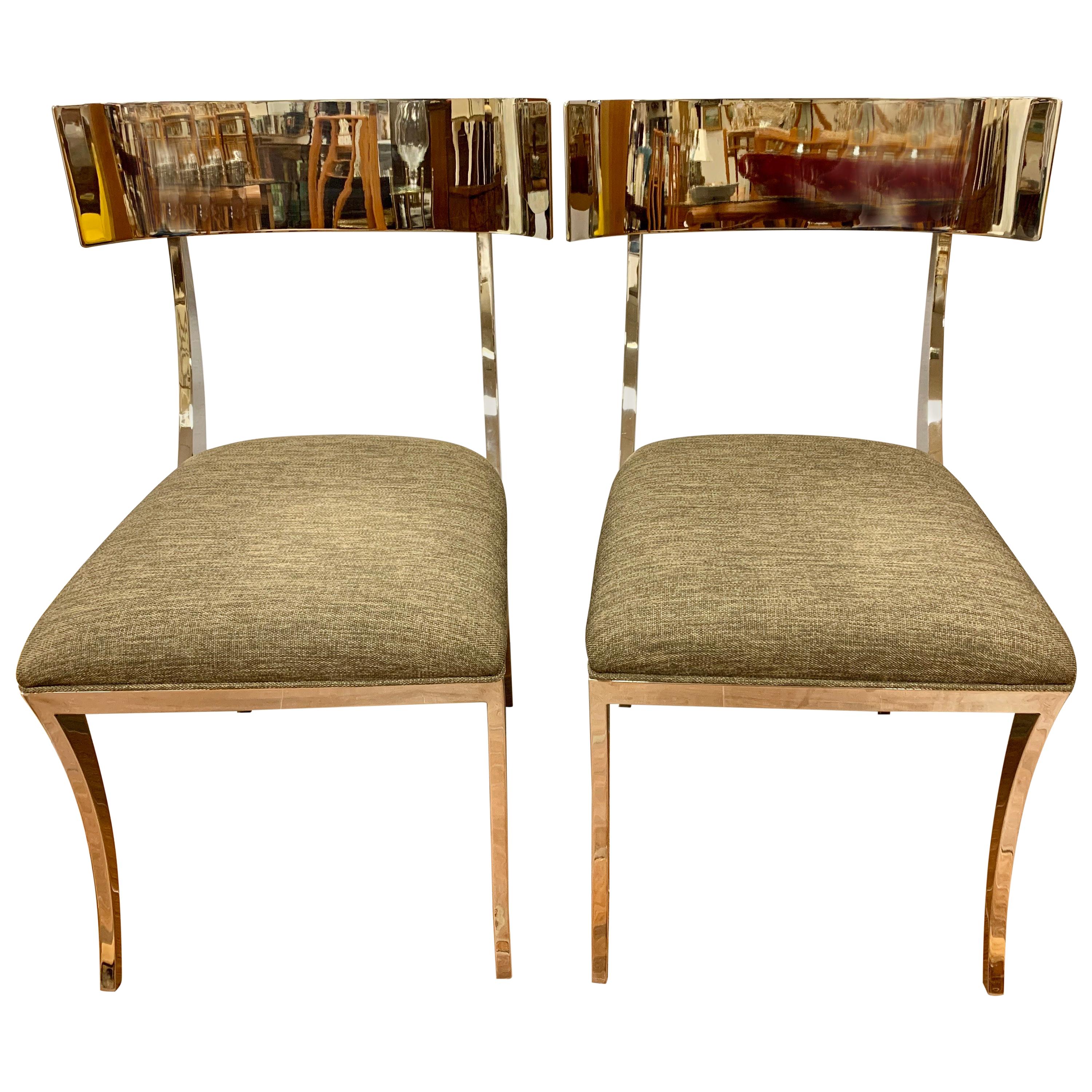 Pair of Neoclassical Style Polished Chrome Klismos Chairs