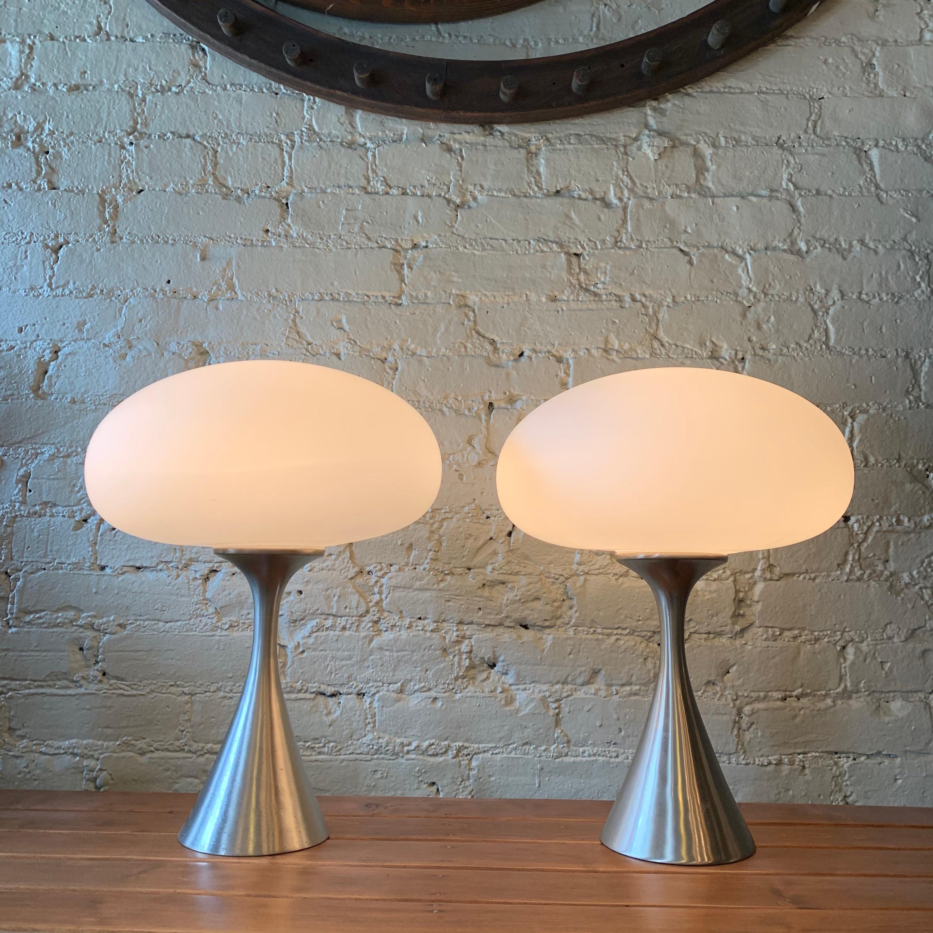 Mid-Century Modern Pair of Brushed Aluminum Mushroom Table Lamps by Bill Curry for Laurel
