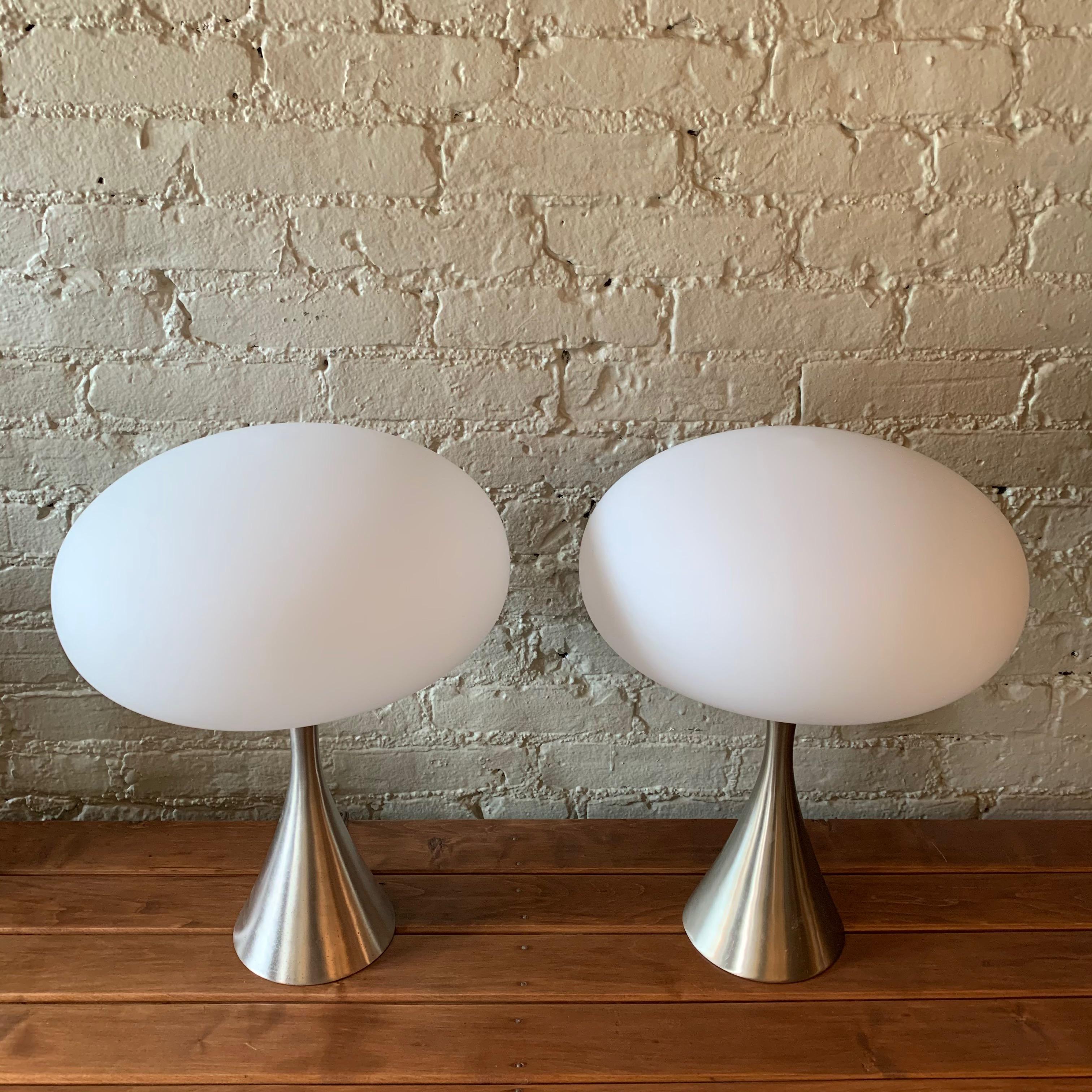 20th Century Pair of Brushed Aluminum Mushroom Table Lamps by Bill Curry for Laurel