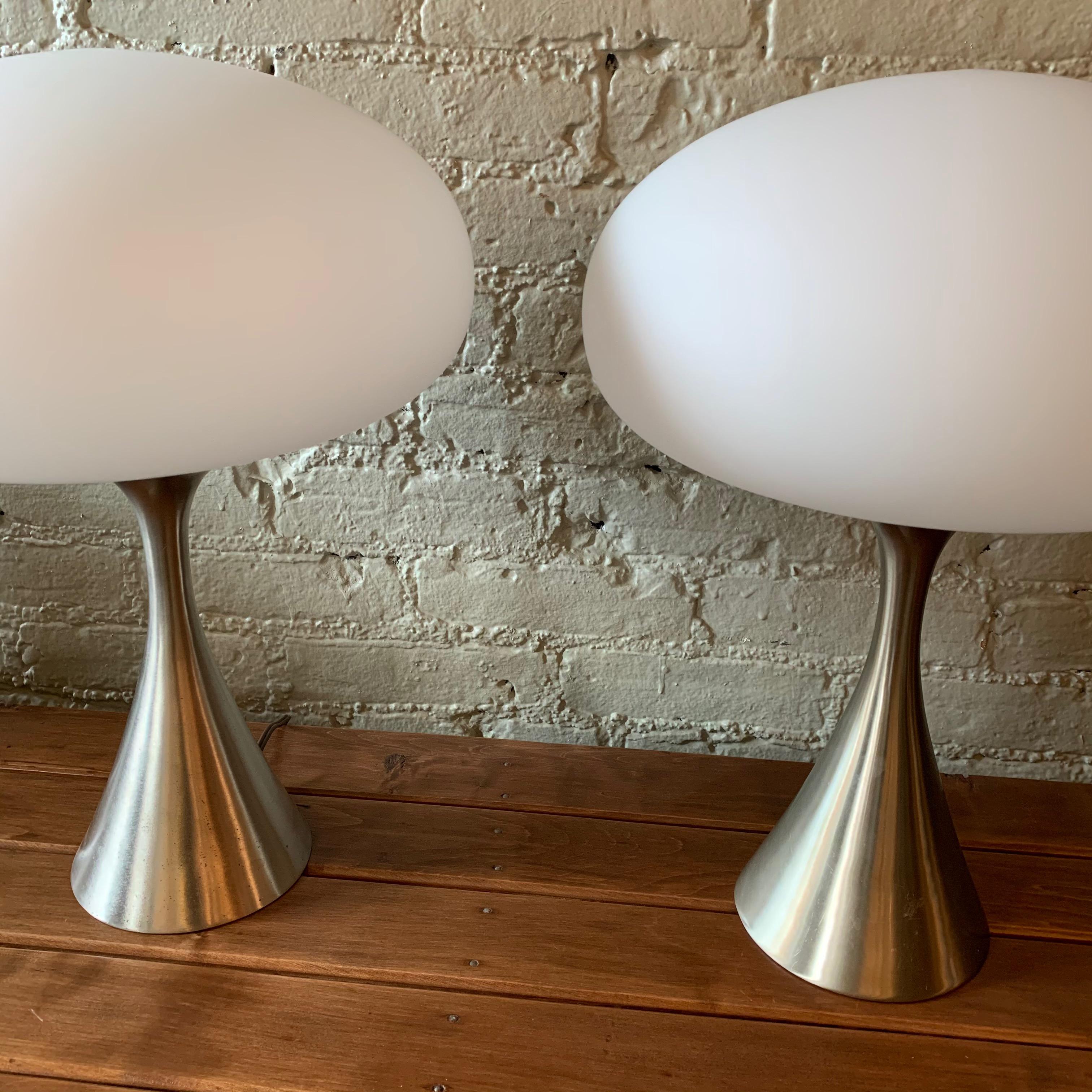 Glass Pair of Brushed Aluminum Mushroom Table Lamps by Bill Curry for Laurel