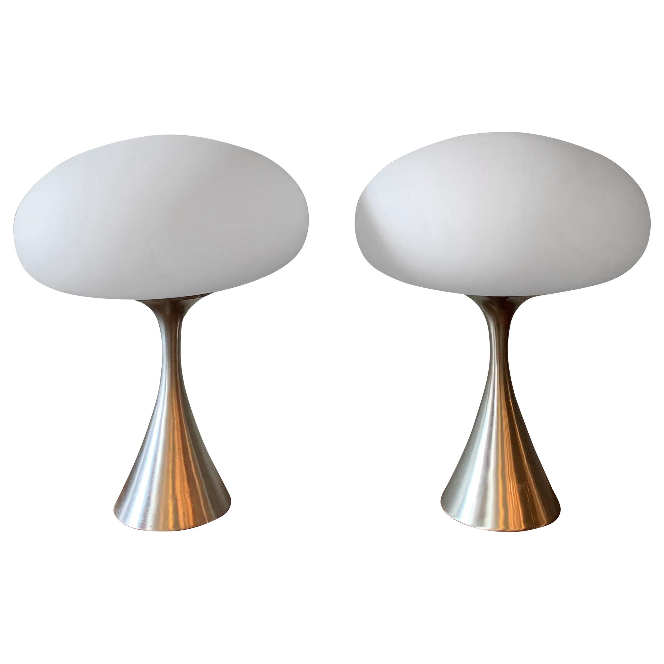 Pair of Brushed Aluminum Mushroom Table Lamps by Bill Curry for Laurel