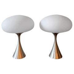 Pair of Brushed Aluminum Mushroom Table Lamps by Bill Curry for Laurel