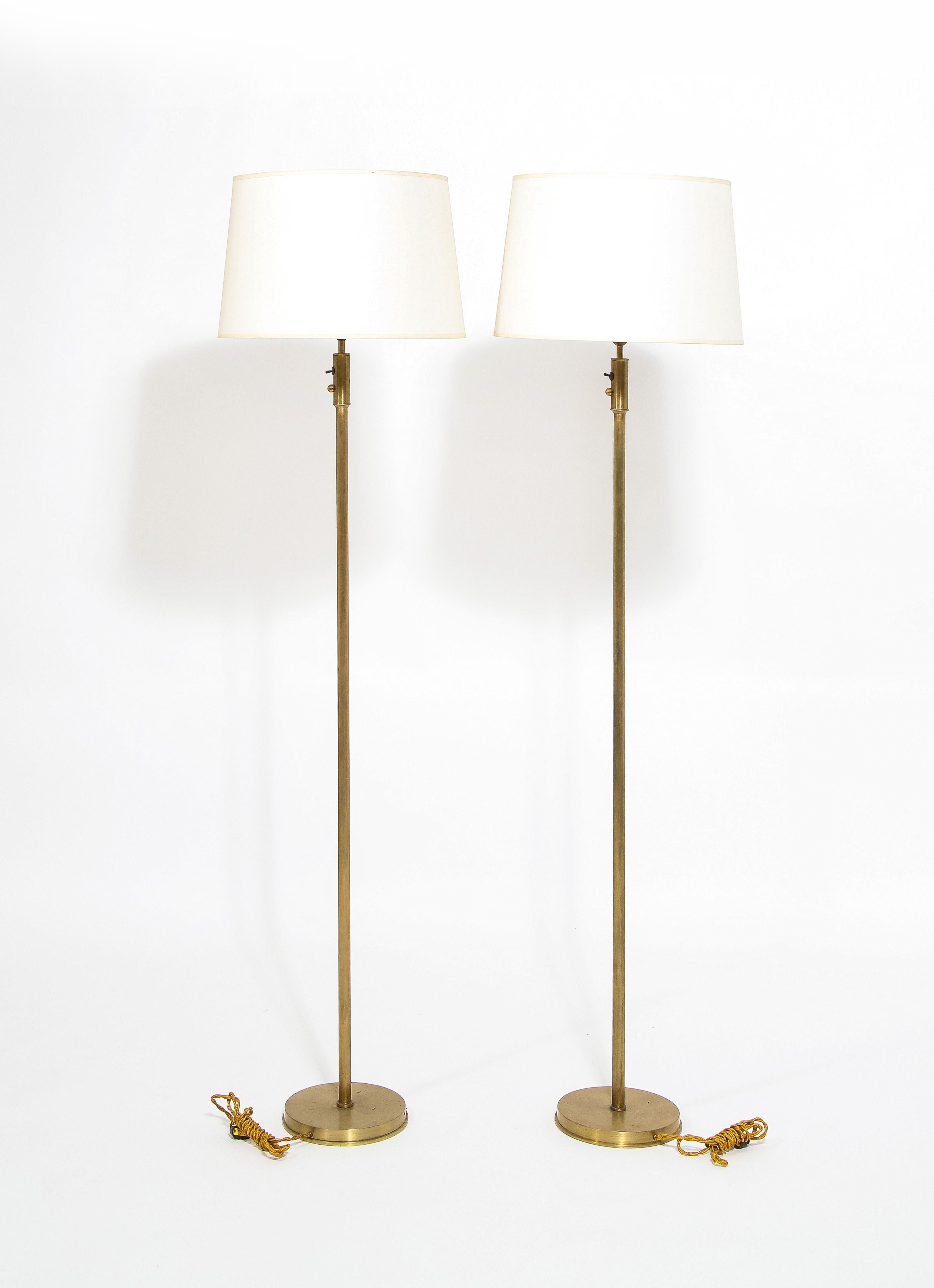 Mid-Century Modern Pair of Brushed Brass Floor Lamps, France 1960's For Sale