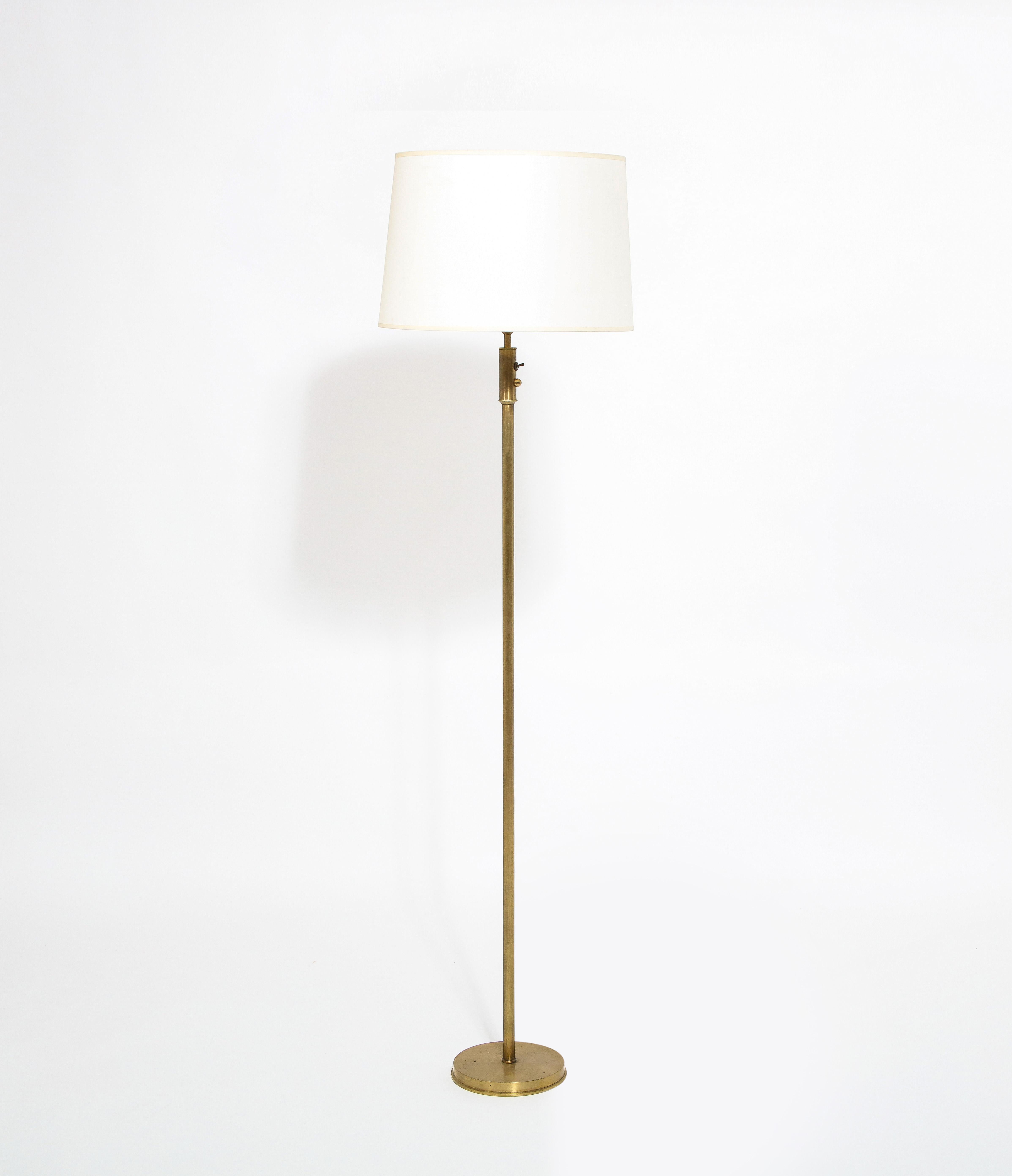 Pair of Brushed Brass Floor Lamps, France 1960's In Good Condition For Sale In New York, NY