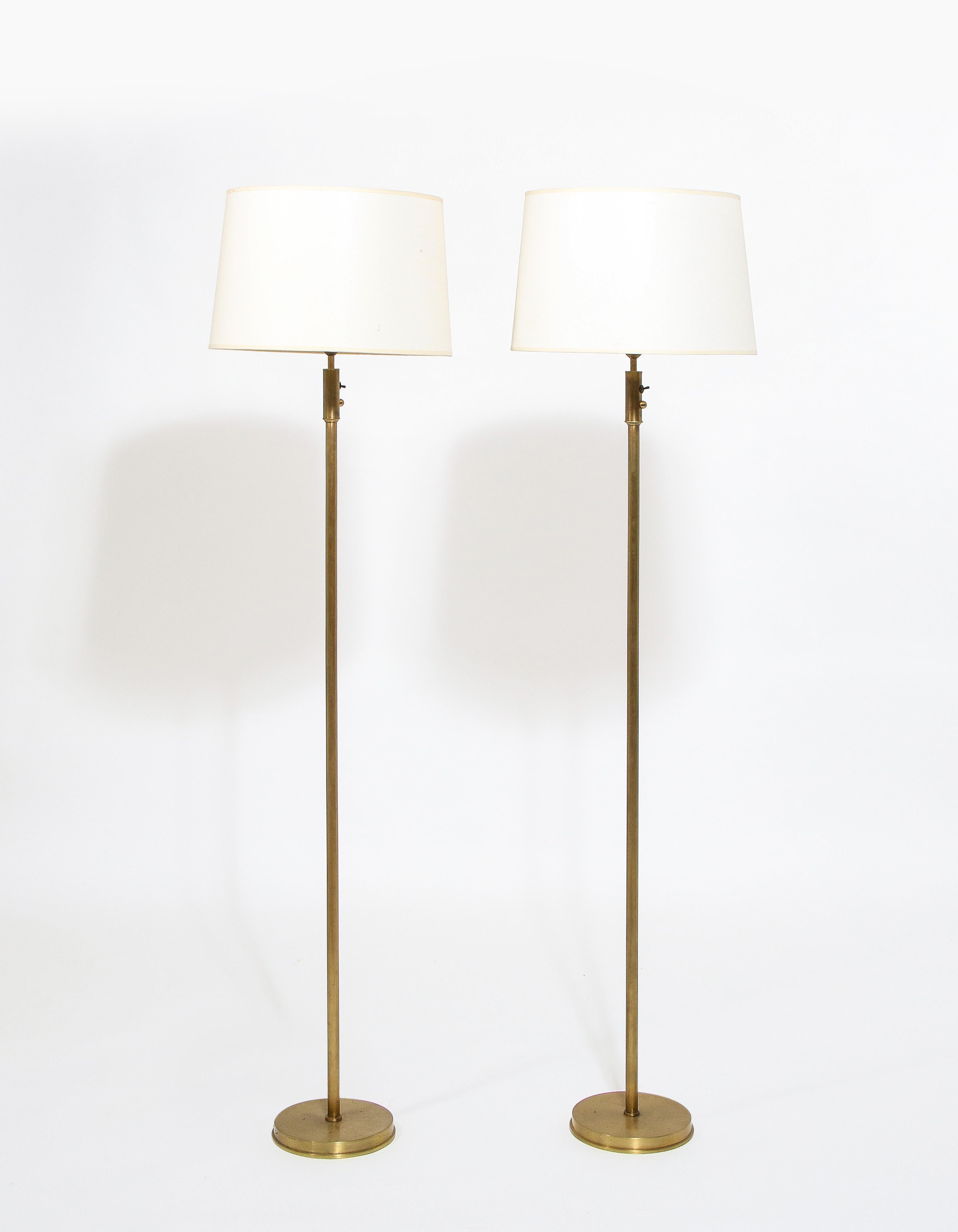 Pair of Brushed Brass Floor Lamps, France 1960's For Sale 2