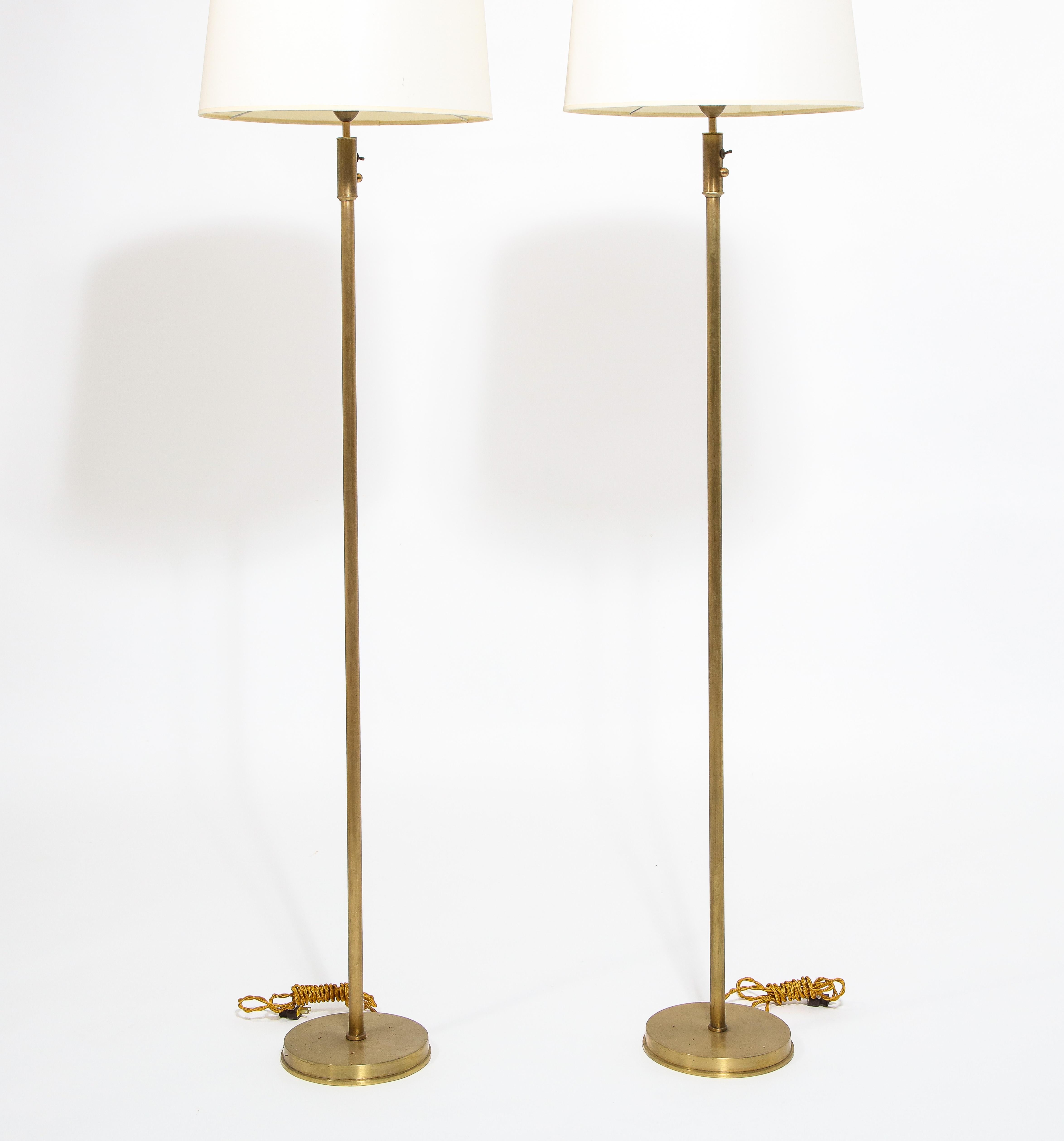 Pair of Brushed Brass Floor Lamps, France 1960's For Sale 3