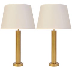 Pair of Brushed Brass Tubular Table Lamps, 1970s