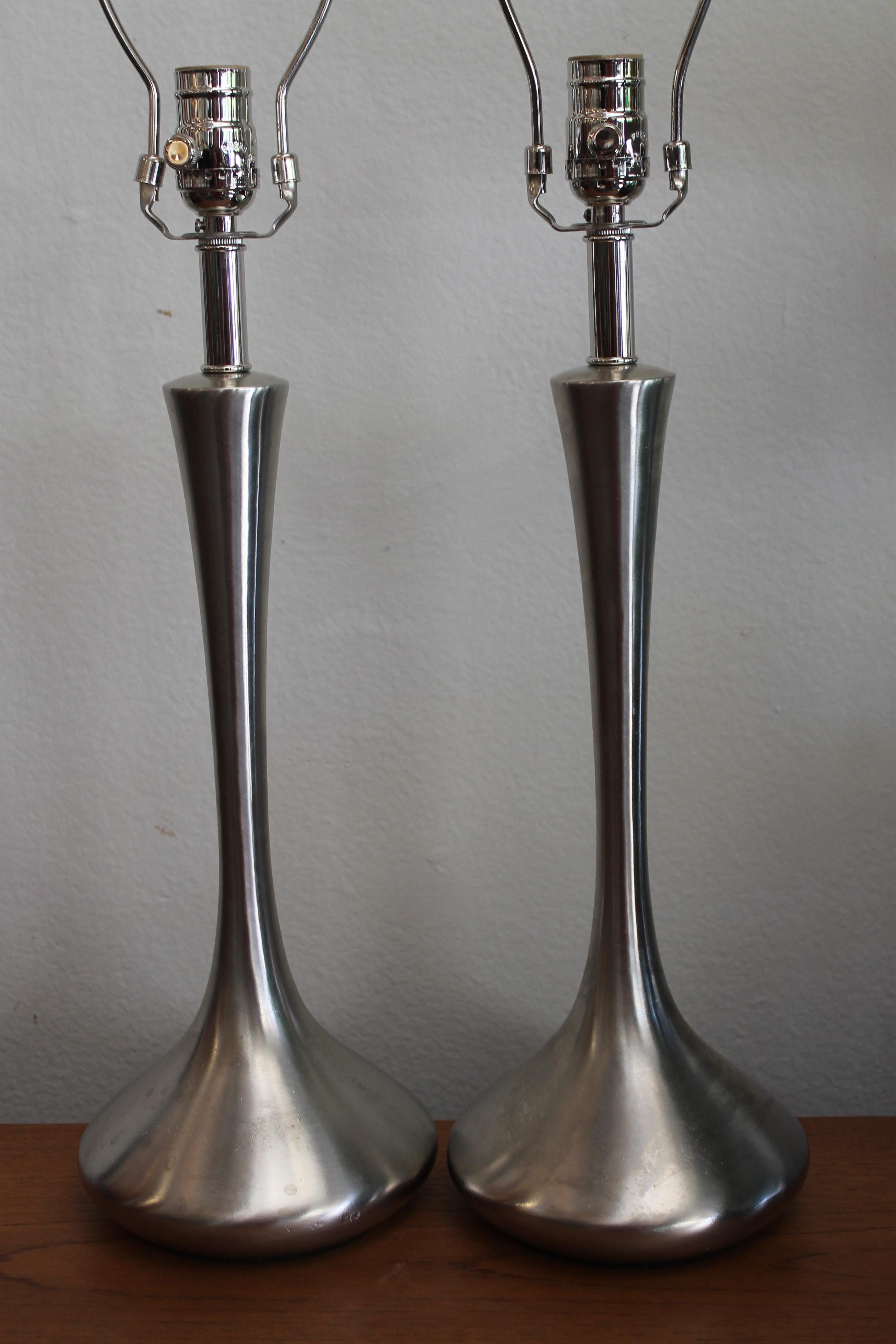 Mid-Century Modern Pair of Brushed Chrome Lamps by the Laurel Lamp Co.