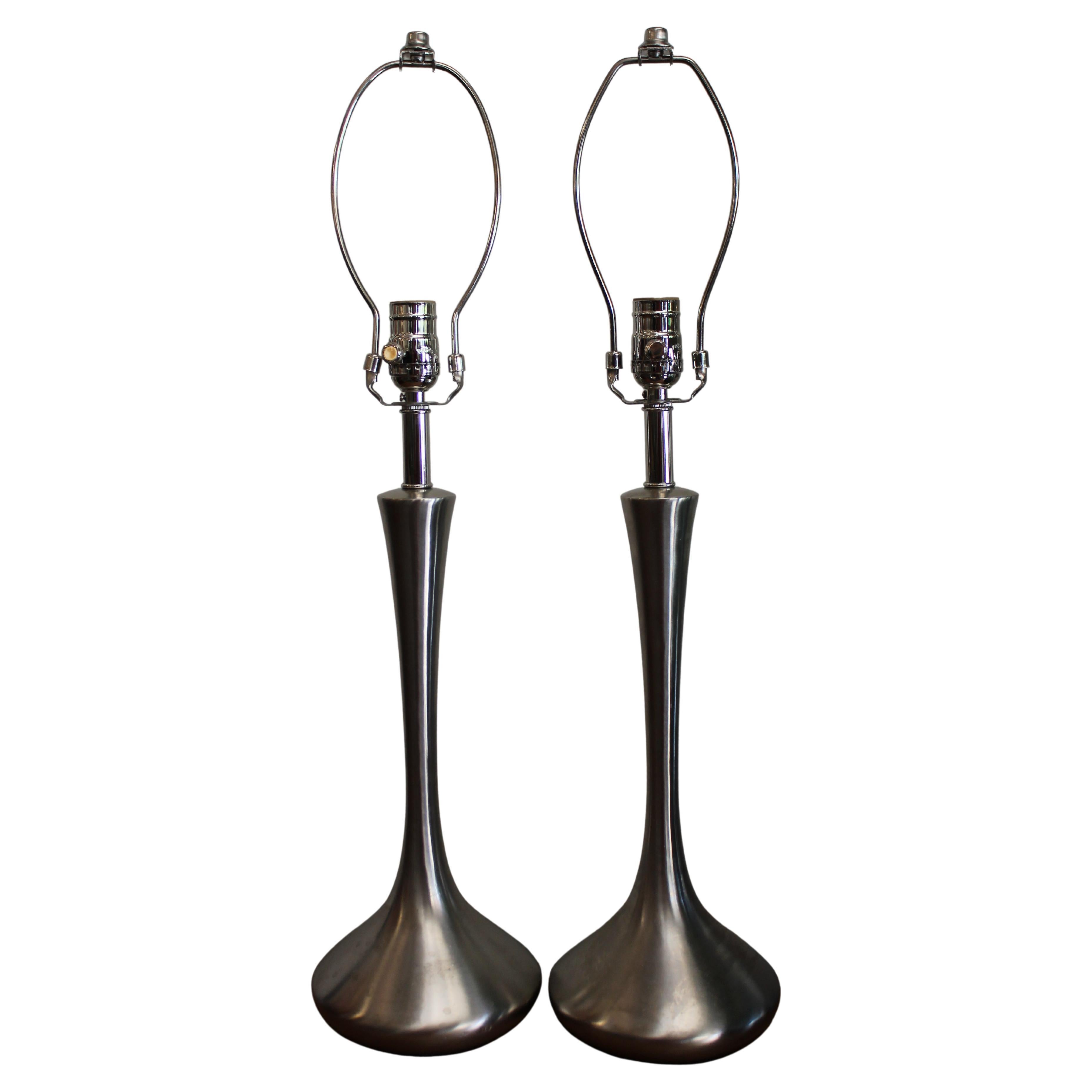 Pair of Brushed Chrome Lamps by the Laurel Lamp Co.