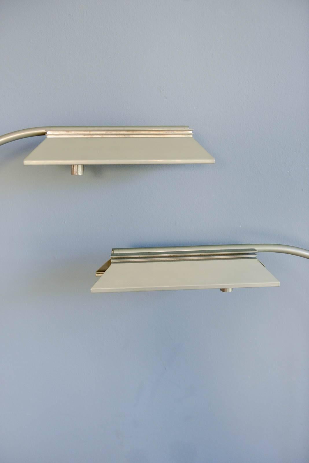 Late 20th Century Pair of Brushed Nickel Adjustable Dimmable Floor Lamps by Casella, circa 1970