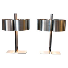 Pair of Brushed Stainless Steel Lamps by Michel Boyer