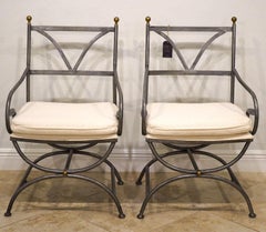 Pair of Brushed Steel and Brass Arm Chairs with Swan Design