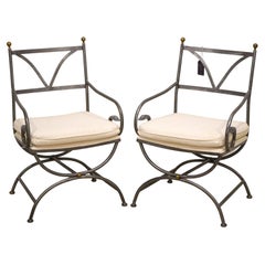 Pair of Brushed Steel and Brass Arm Chairs with Swan Design