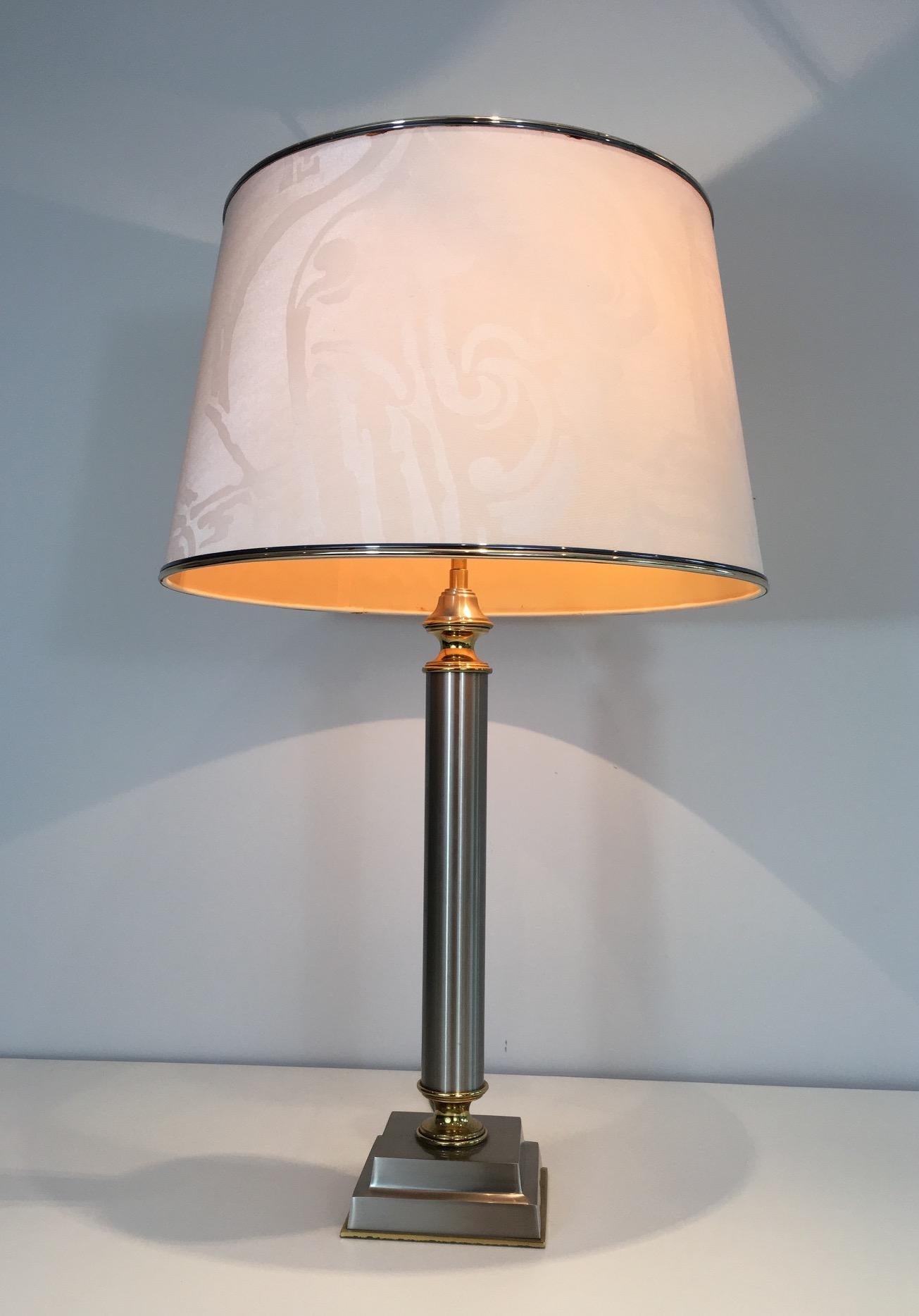 Pair of Brushed Steel and Brass Lamps with Reclining Shades by Guy Lefèvre 6