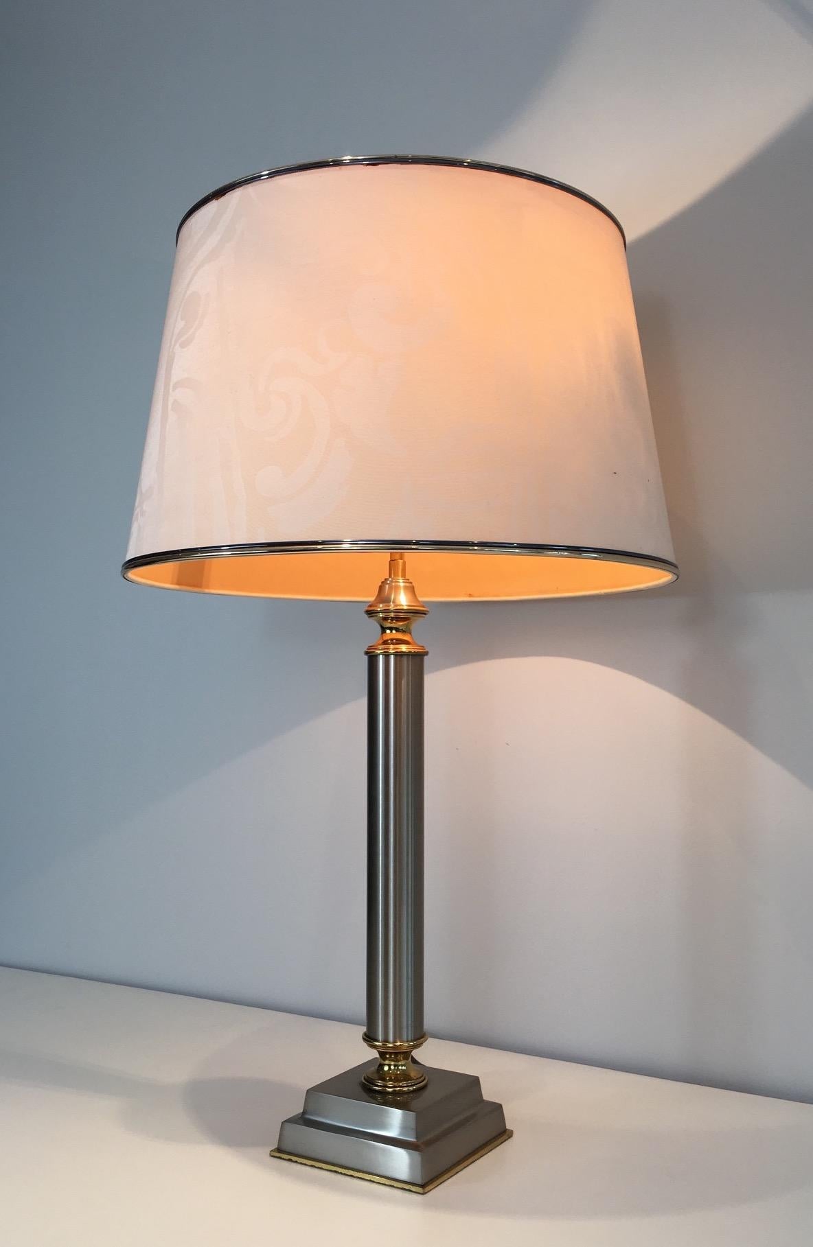 Pair of Brushed Steel and Brass Lamps with Reclining Shades by Guy Lefèvre 3