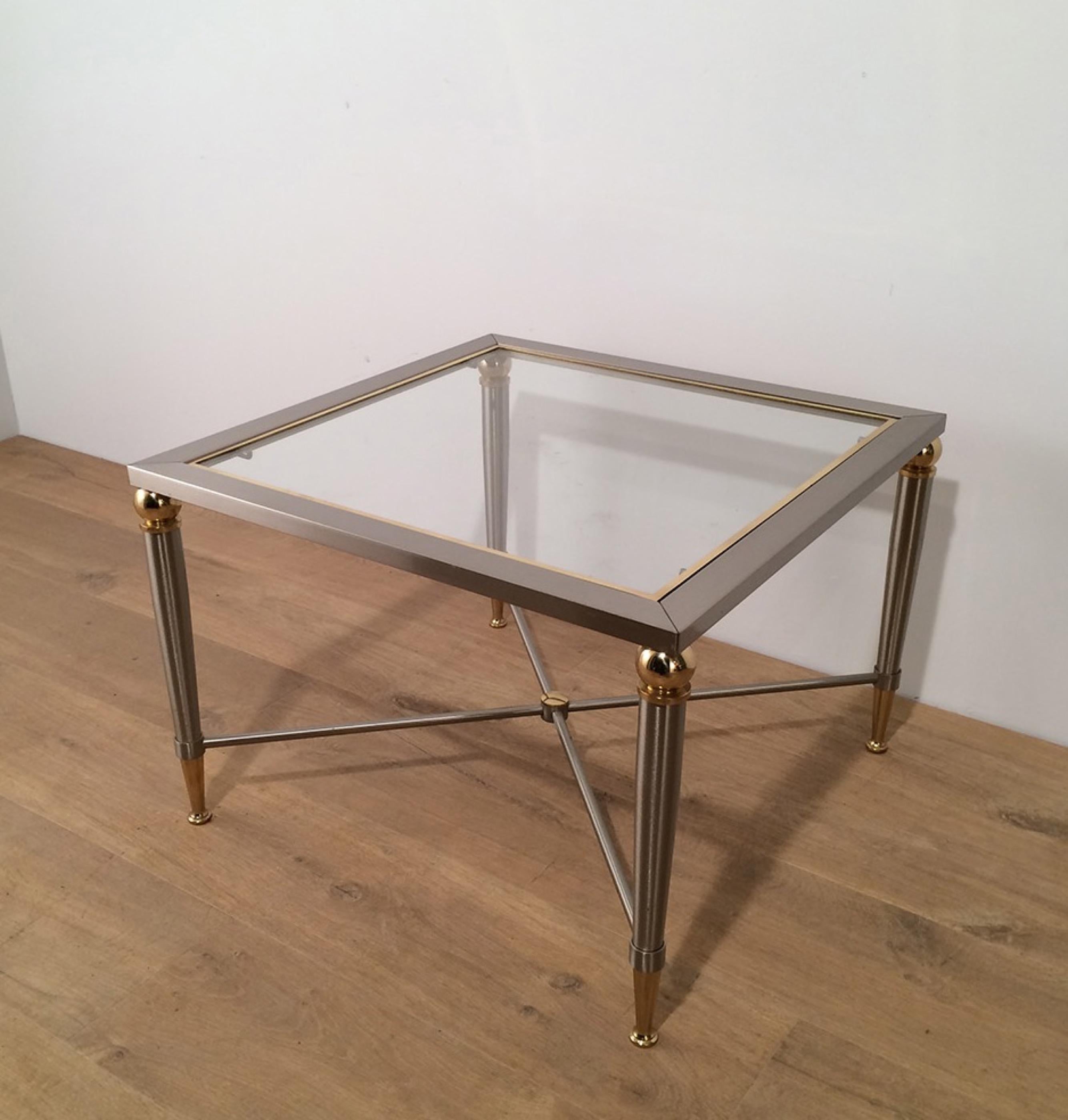 Pair of Brushed Steel and Brass Side Tables, circa 1970 4