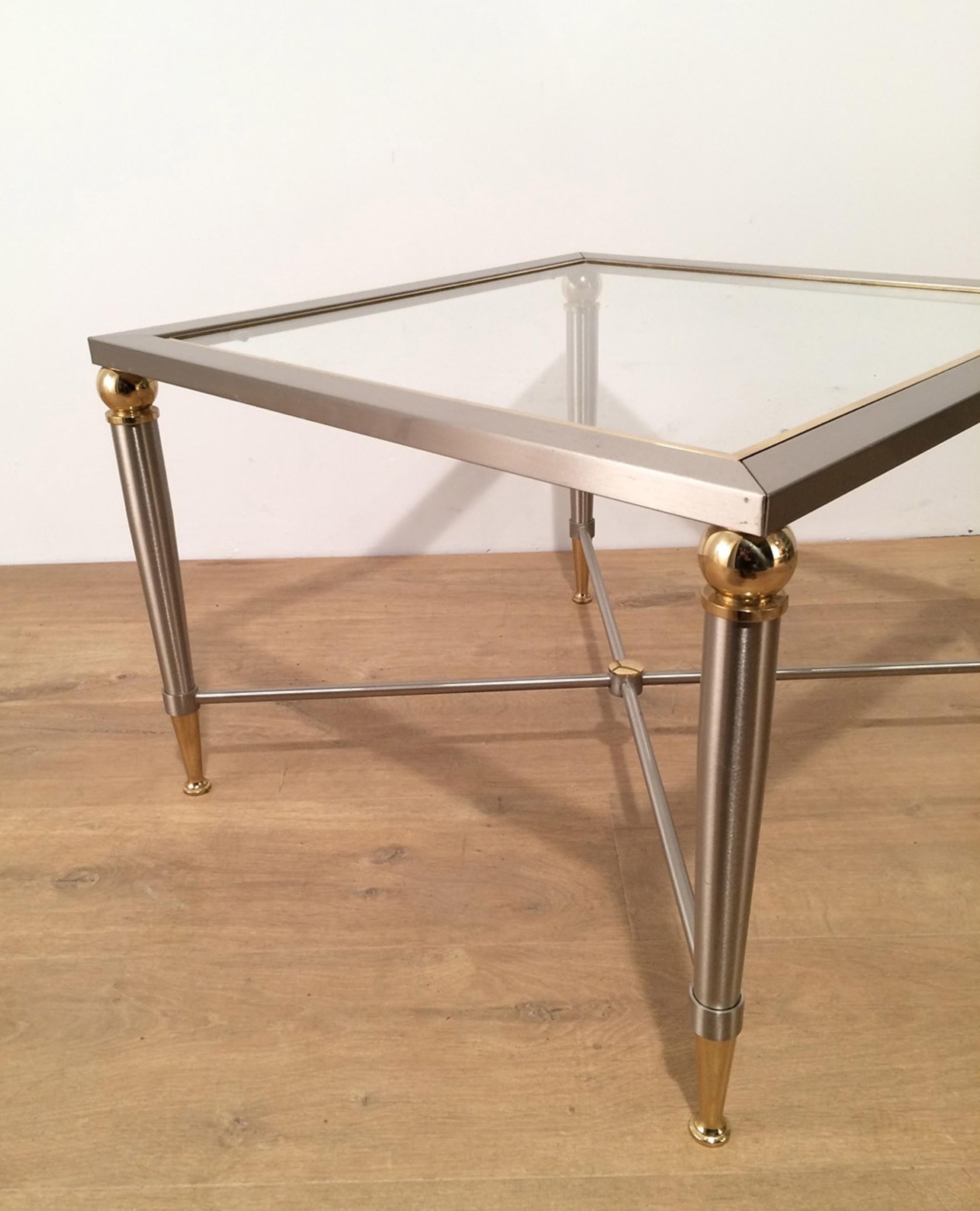 Pair of Brushed Steel and Brass Side Tables, circa 1970 5