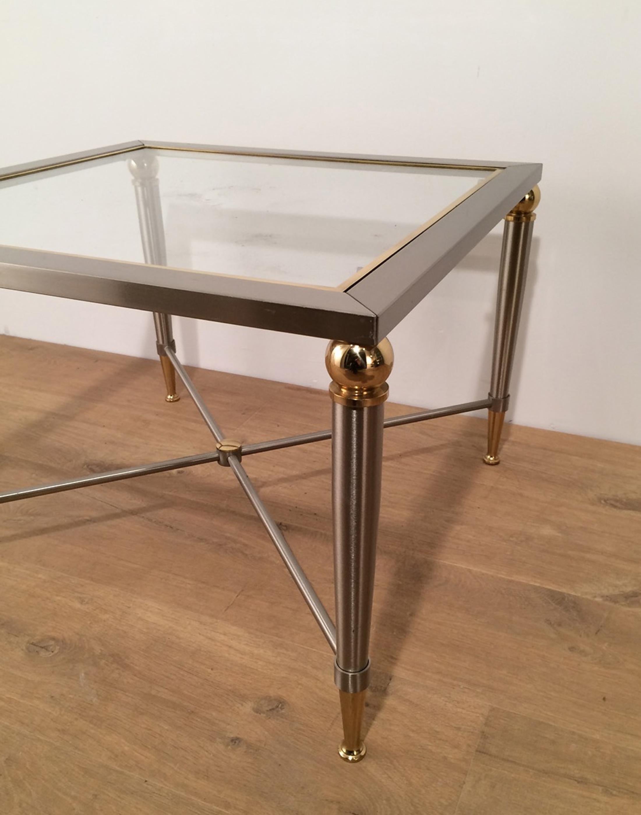 Pair of Brushed Steel and Brass Side Tables, circa 1970 6