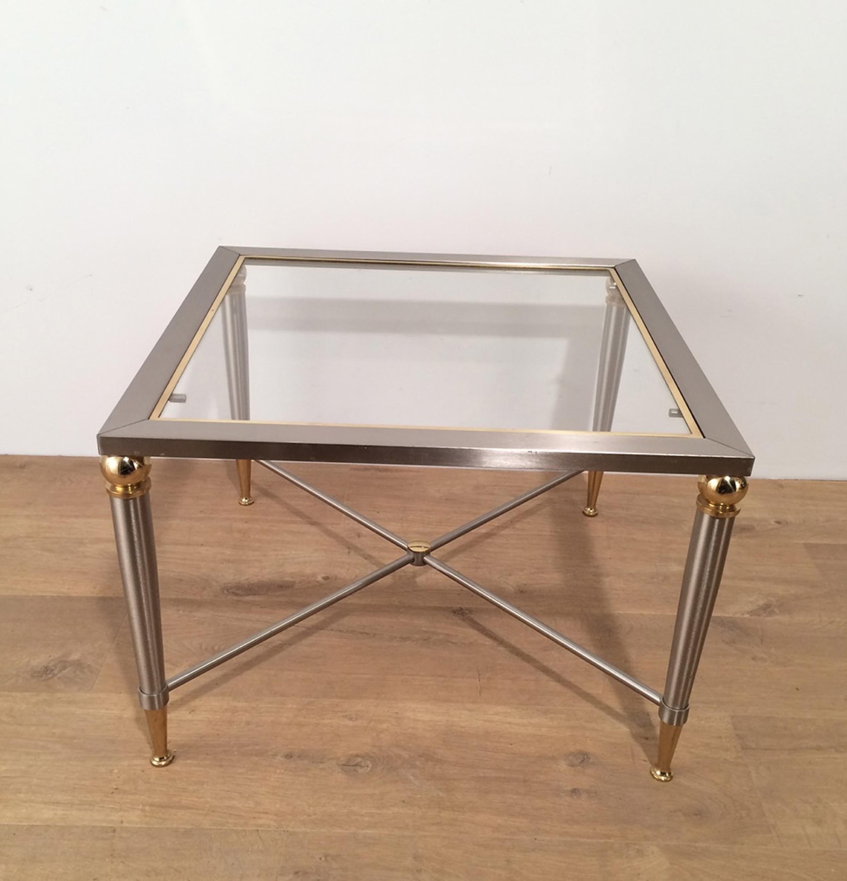 Late 20th Century Pair of Brushed Steel and Brass Side Tables, circa 1970