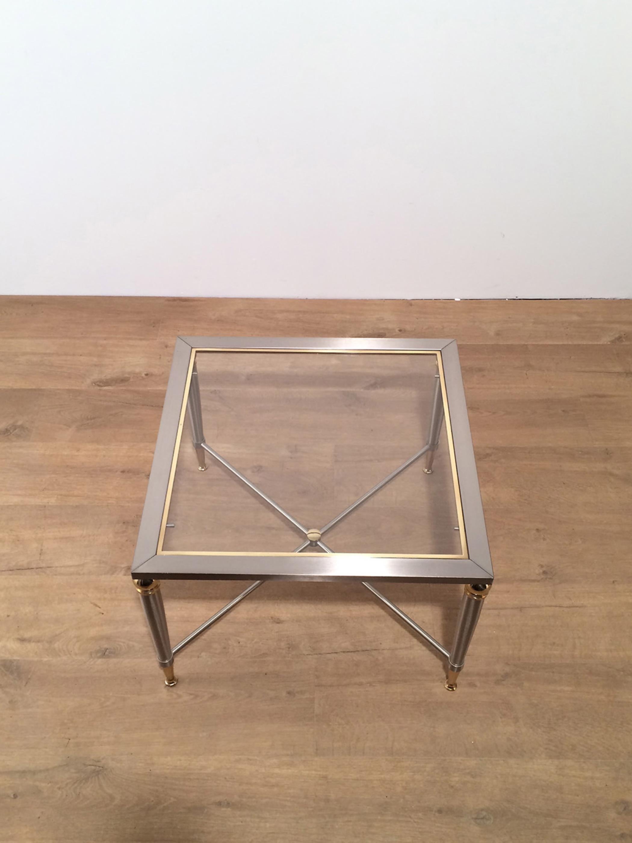 Pair of Brushed Steel and Brass Side Tables, circa 1970 1