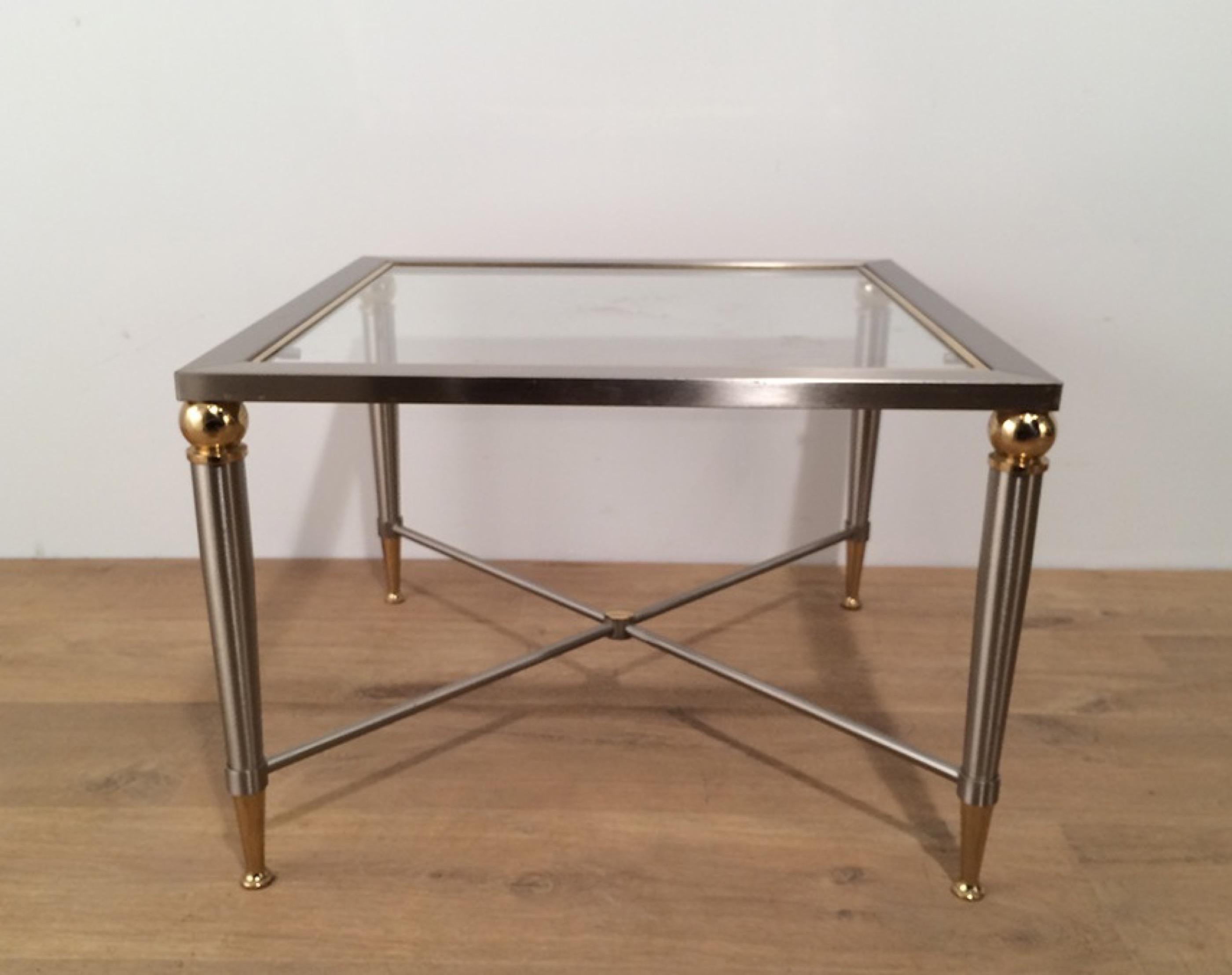 Pair of Brushed Steel and Brass Side Tables, circa 1970 2