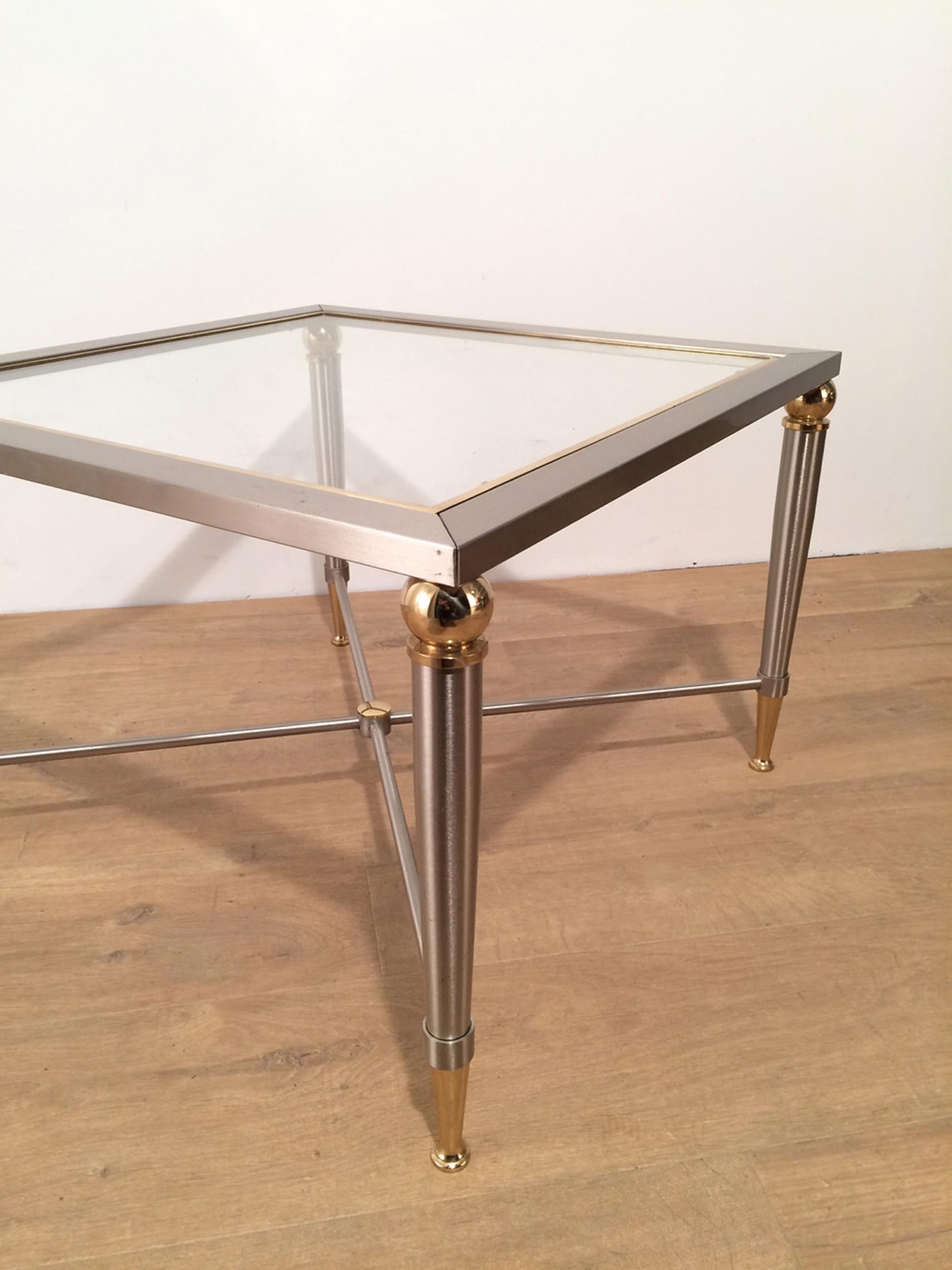 Pair of Brushed Steel and Brass Side Tables, circa 1970 3