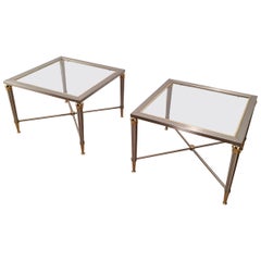 Pair of Brushed Steel and Brass Side Tables, circa 1970