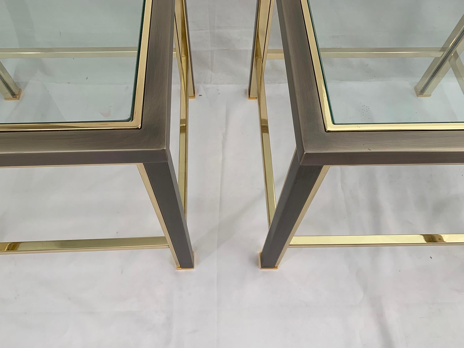 Mid-Century Modern Pair of Brushed Steel and Brass Side Tables from Belgo Chrome, 1980s