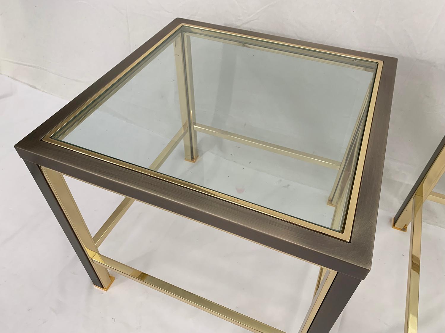 Belgian Pair of Brushed Steel and Brass Side Tables from Belgo Chrome, 1980s