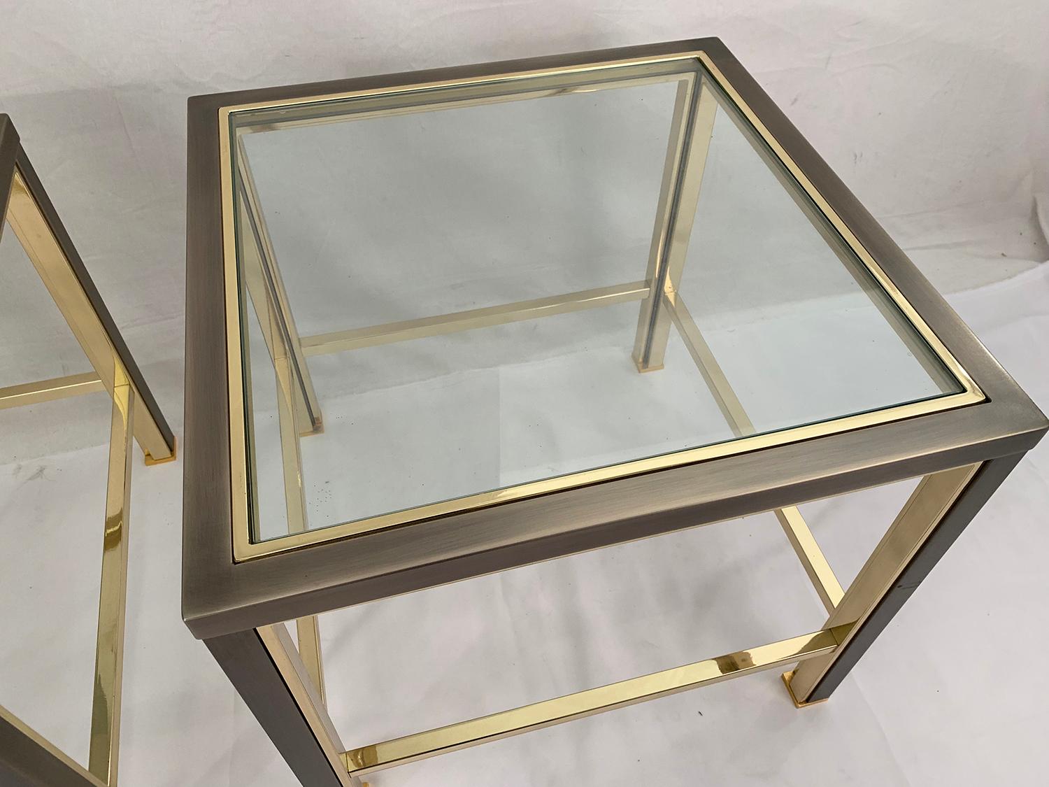 Pair of Brushed Steel and Brass Side Tables from Belgo Chrome, 1980s In Good Condition In Brussels, Brussels