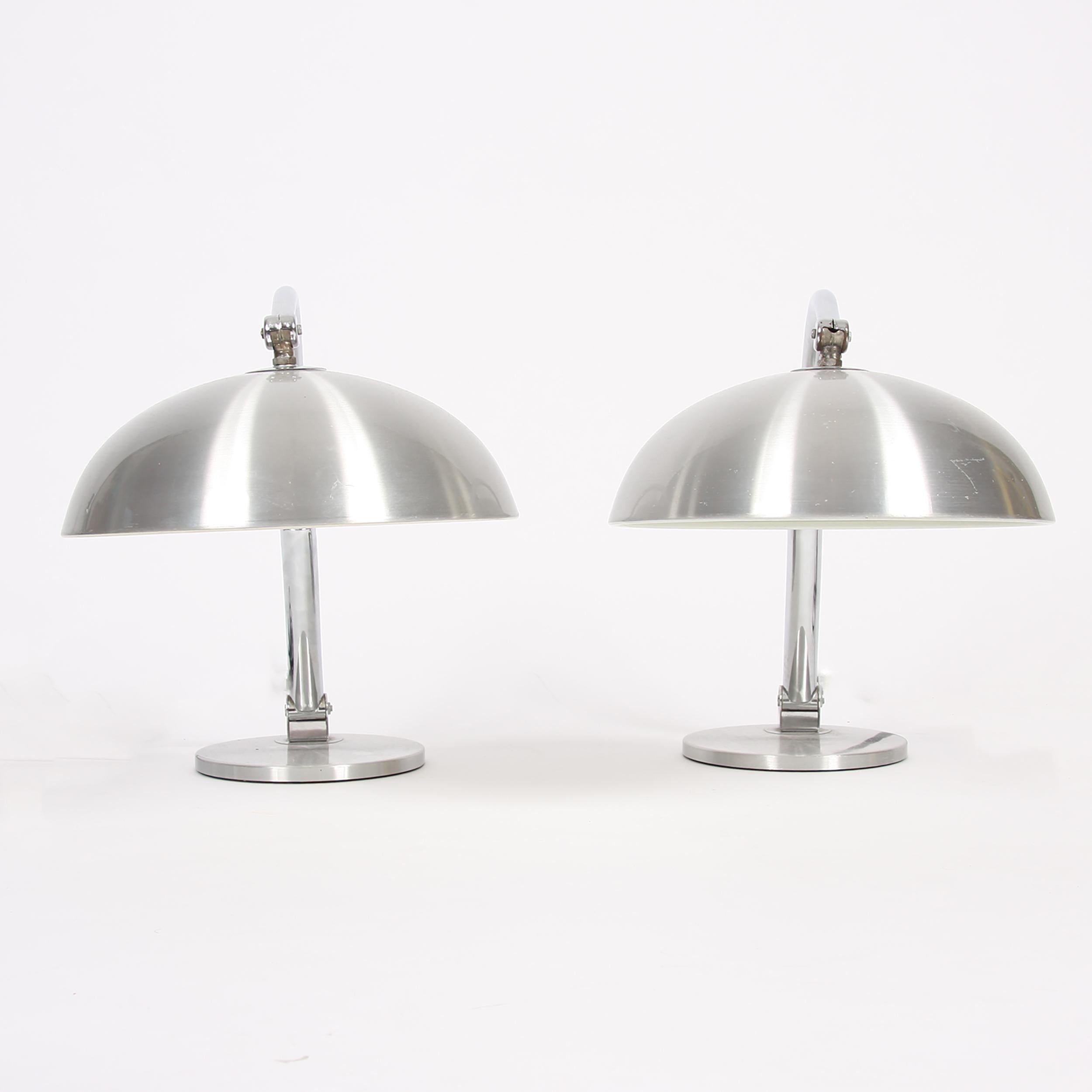 Pair of brushed steel desk lamps, these are fully adjustable. Dutch, made in the 1980s.