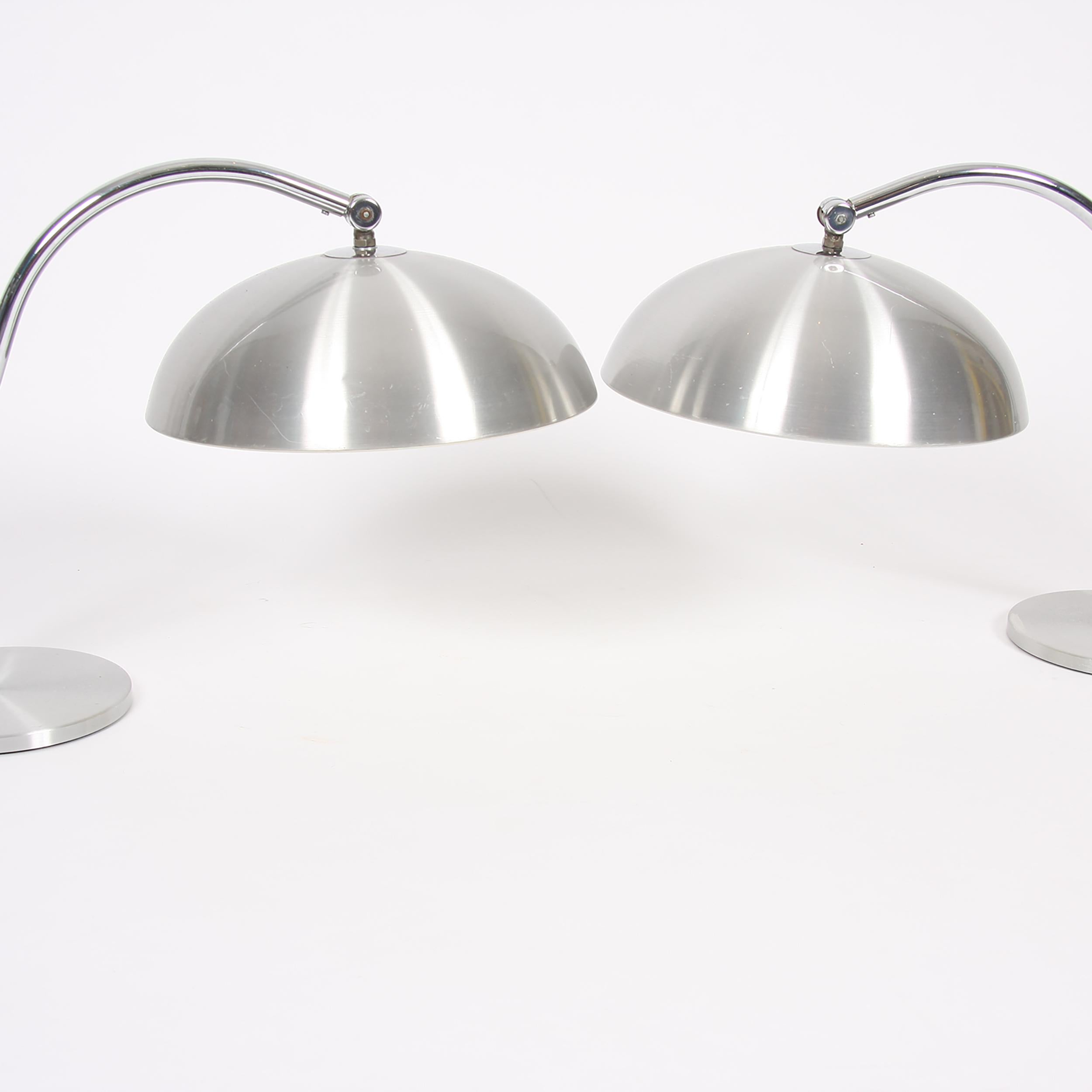 Dutch Pair of Brushed Steel Desk Lamps