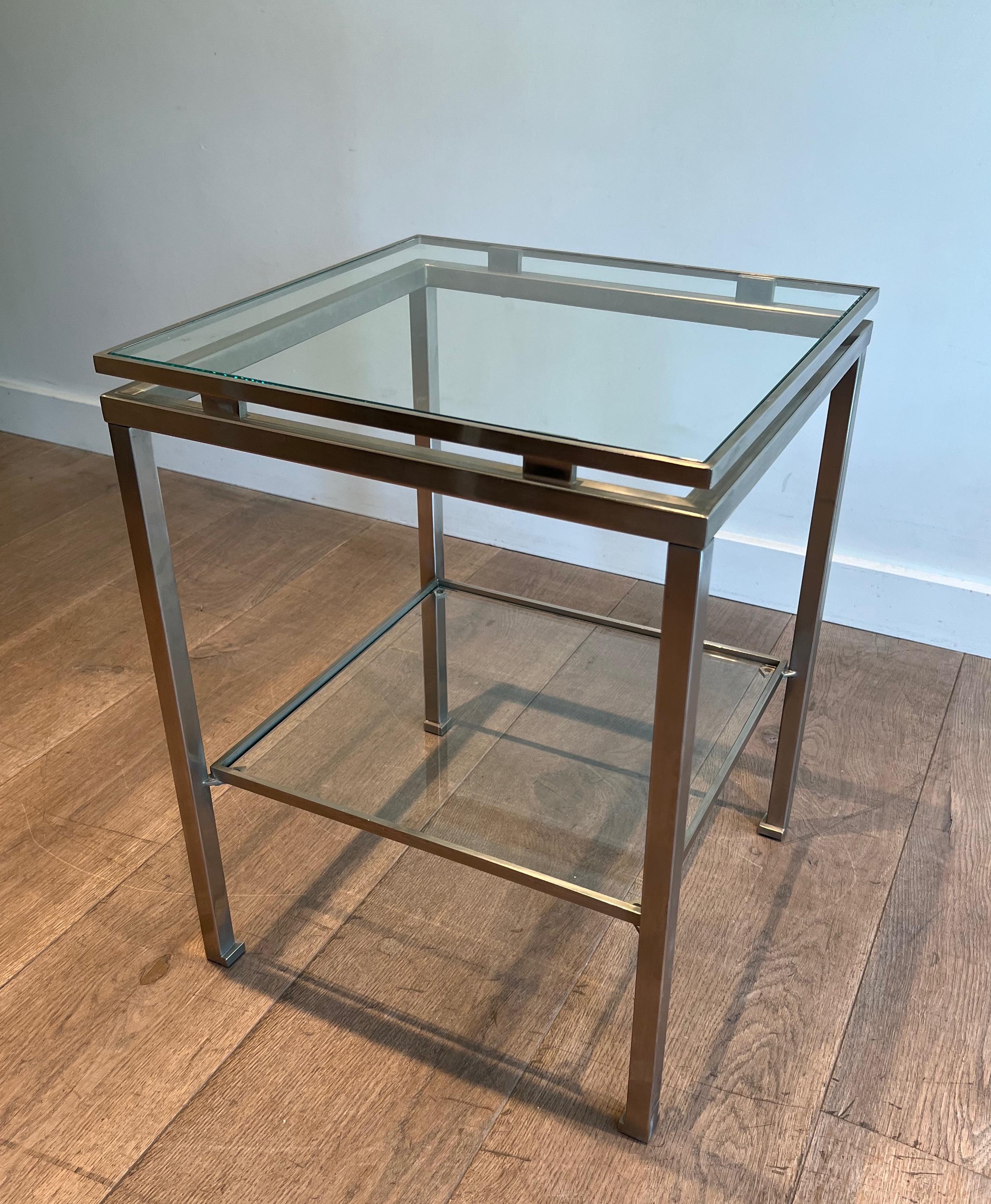 Pair of brushed steel side tables by Guy Lefèvre for Maison Jansen For Sale 5