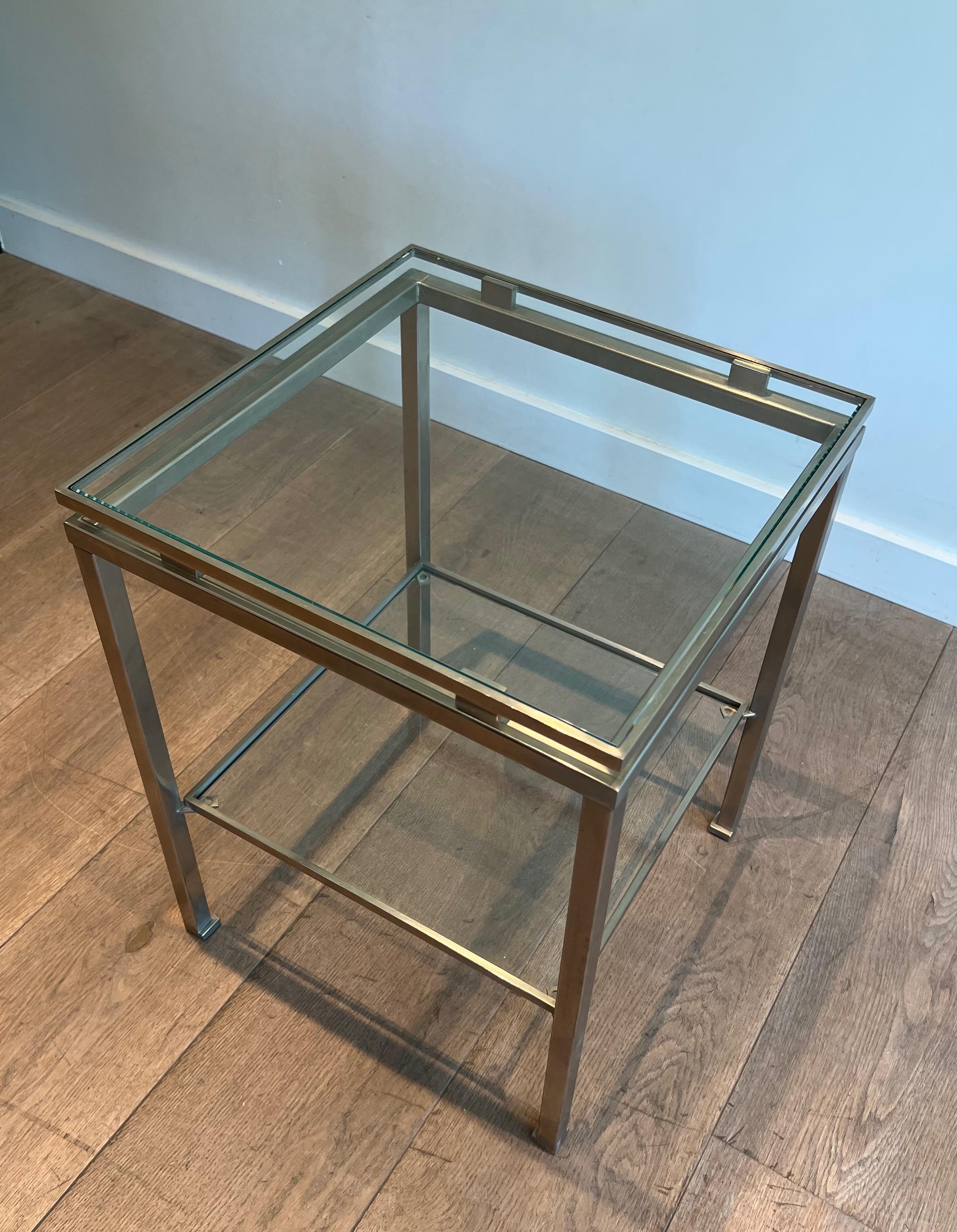 Pair of brushed steel side tables by Guy Lefèvre for Maison Jansen For Sale 6