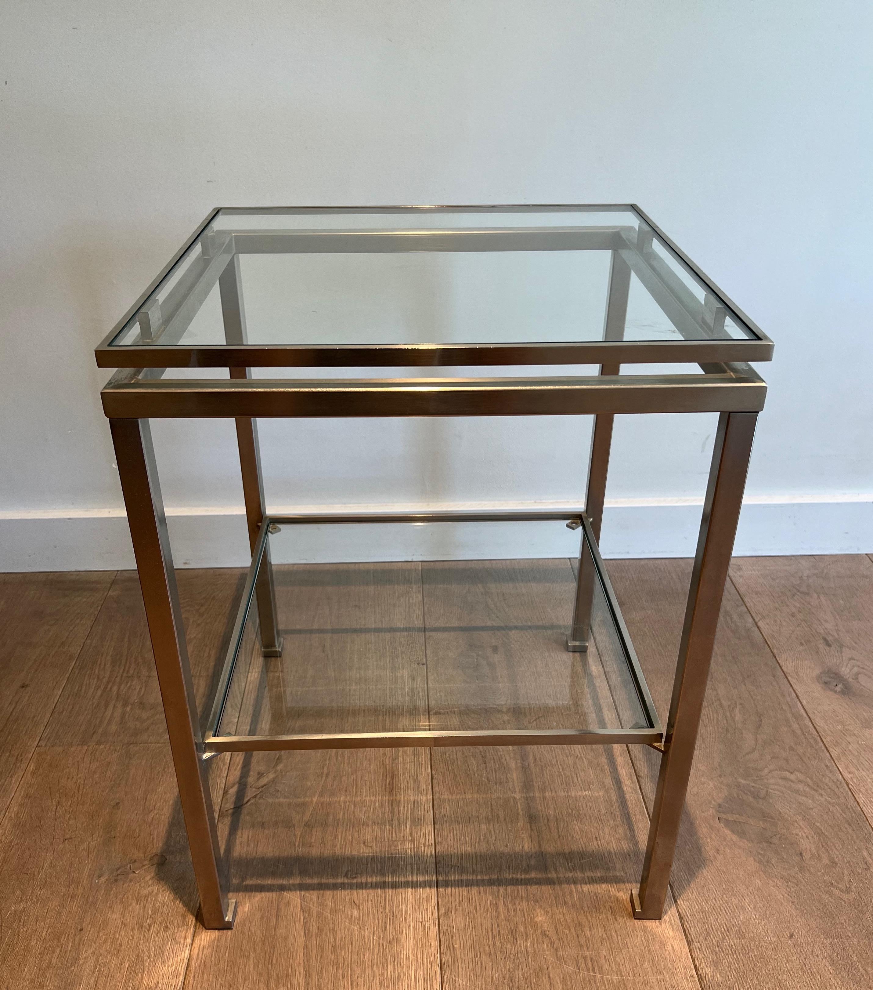 Pair of brushed steel side tables by Guy Lefèvre for Maison Jansen For Sale 10