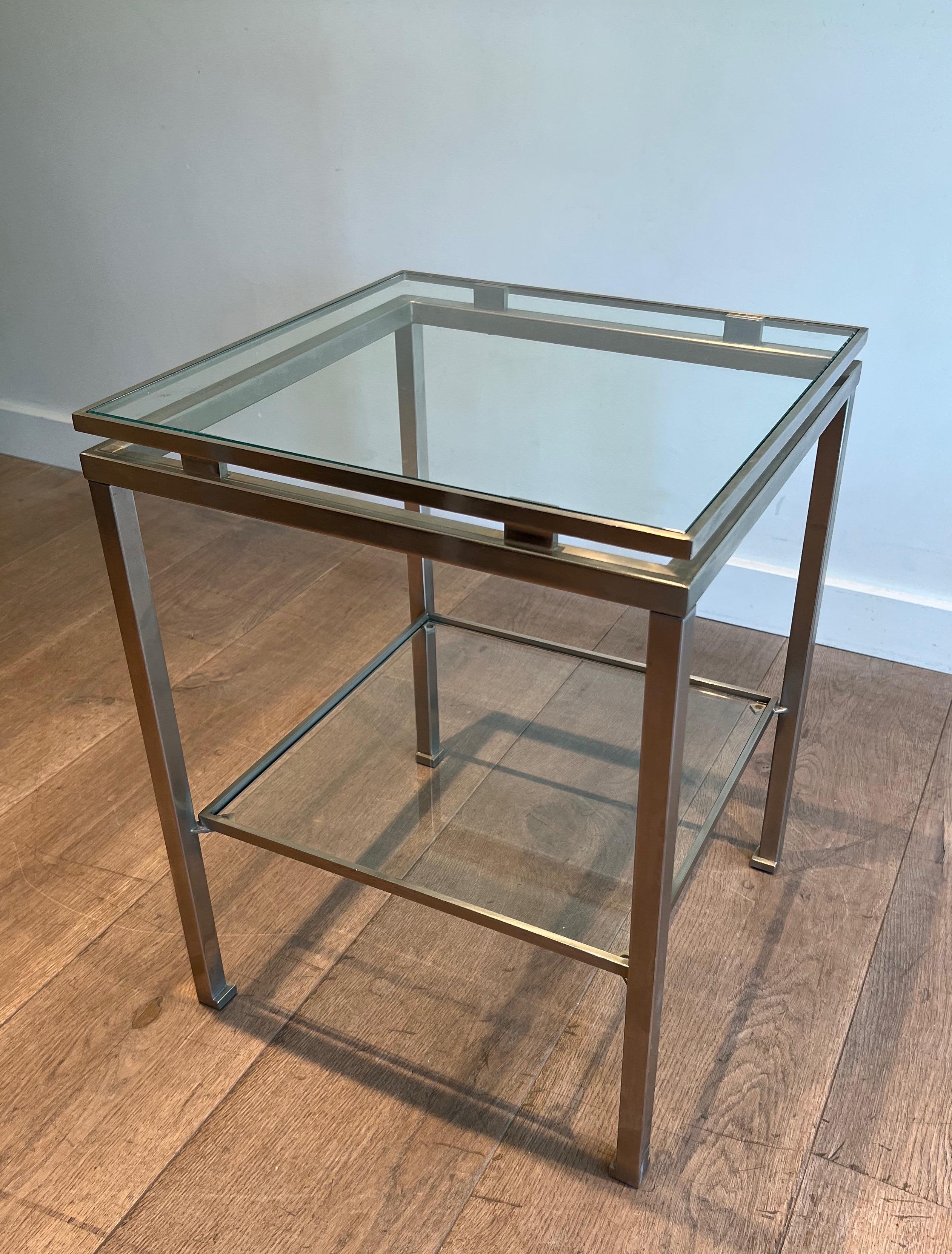 Pair of brushed steel side tables by Guy Lefèvre for Maison Jansen For Sale 11
