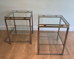 Pair of brushed steel side tables by Guy Lefèvre for Maison Jansen