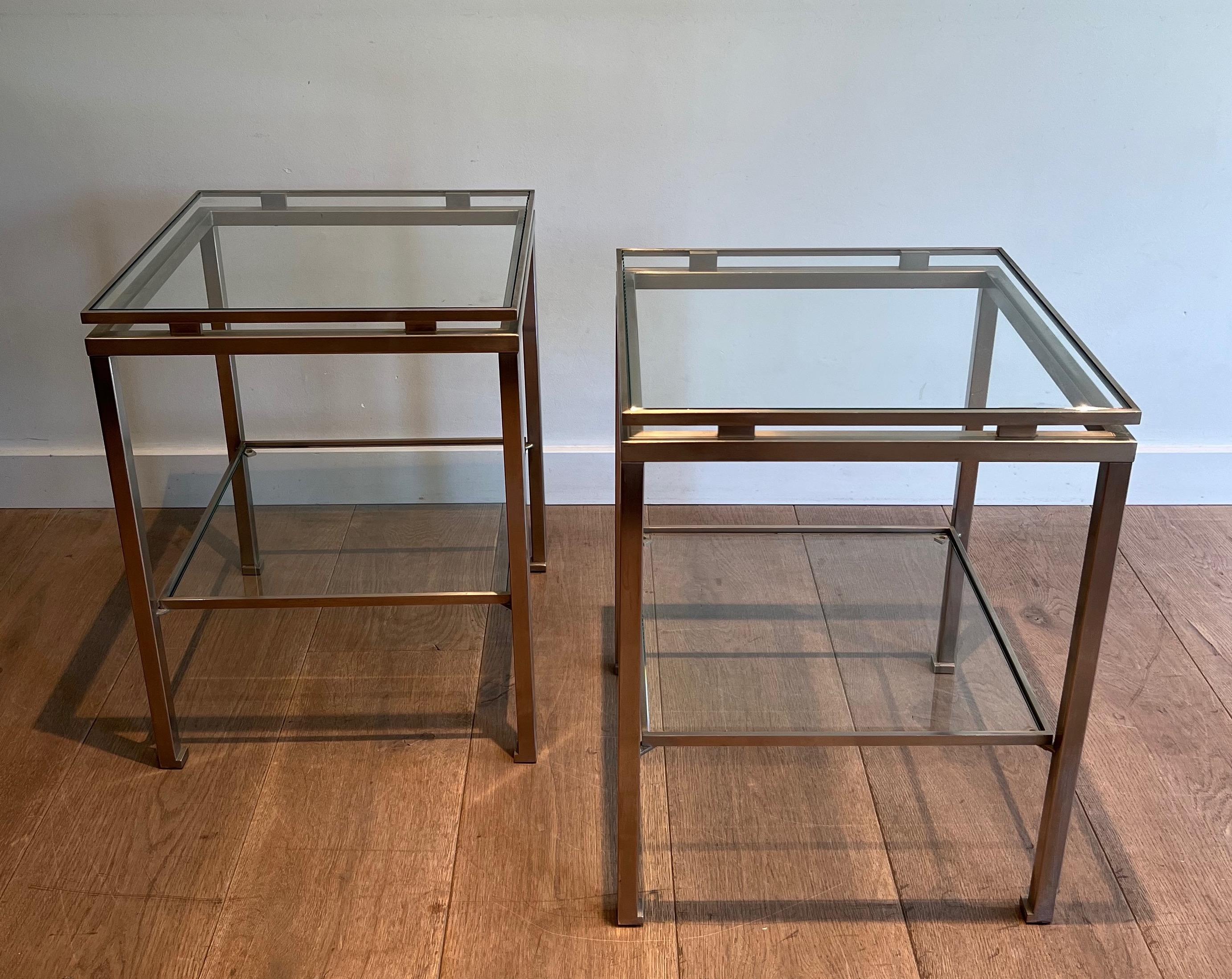 Pair of brushed steel side tables by Guy Lefèvre for Maison Jansen For Sale 12
