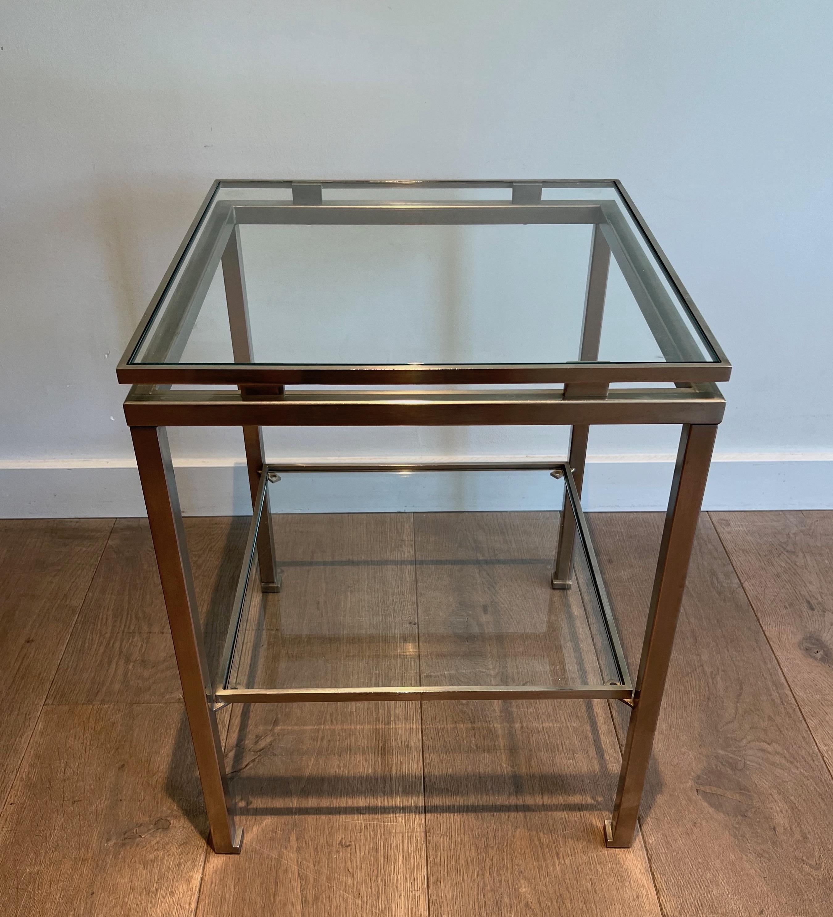 Pair of brushed steel side tables by Guy Lefèvre for Maison Jansen In Good Condition For Sale In Marcq-en-Barœul, Hauts-de-France
